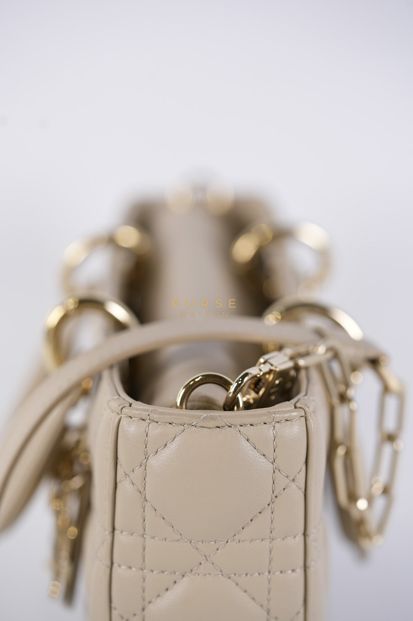 Lady D-Joy Medium Biscuit (Beige) in Lambskin Leather and Light Gold Hardware | Purse Maison Luxury Bags Shop