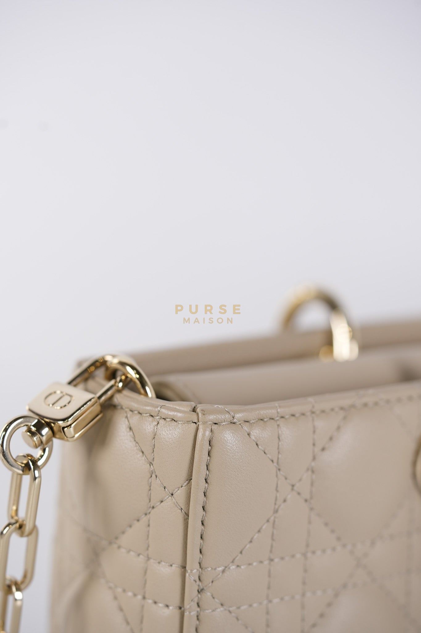 Lady D-Joy Medium Biscuit (Beige) in Lambskin Leather and Light Gold Hardware | Purse Maison Luxury Bags Shop