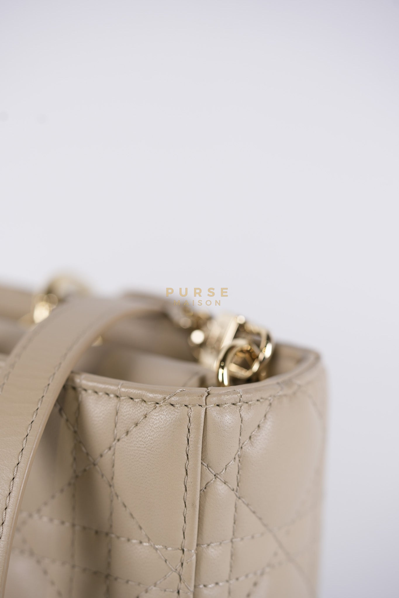 Lady D-Joy Medium Biscuit (Beige) in Lambskin Leather and Light Gold Hardware | Purse Maison Luxury Bags Shop