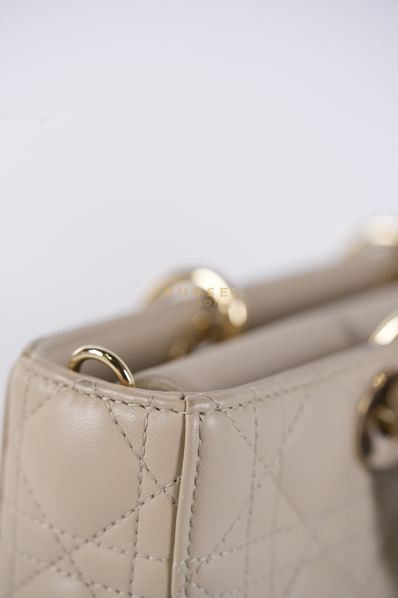 Lady D-Joy Medium Biscuit (Beige) in Lambskin Leather and Light Gold Hardware | Purse Maison Luxury Bags Shop