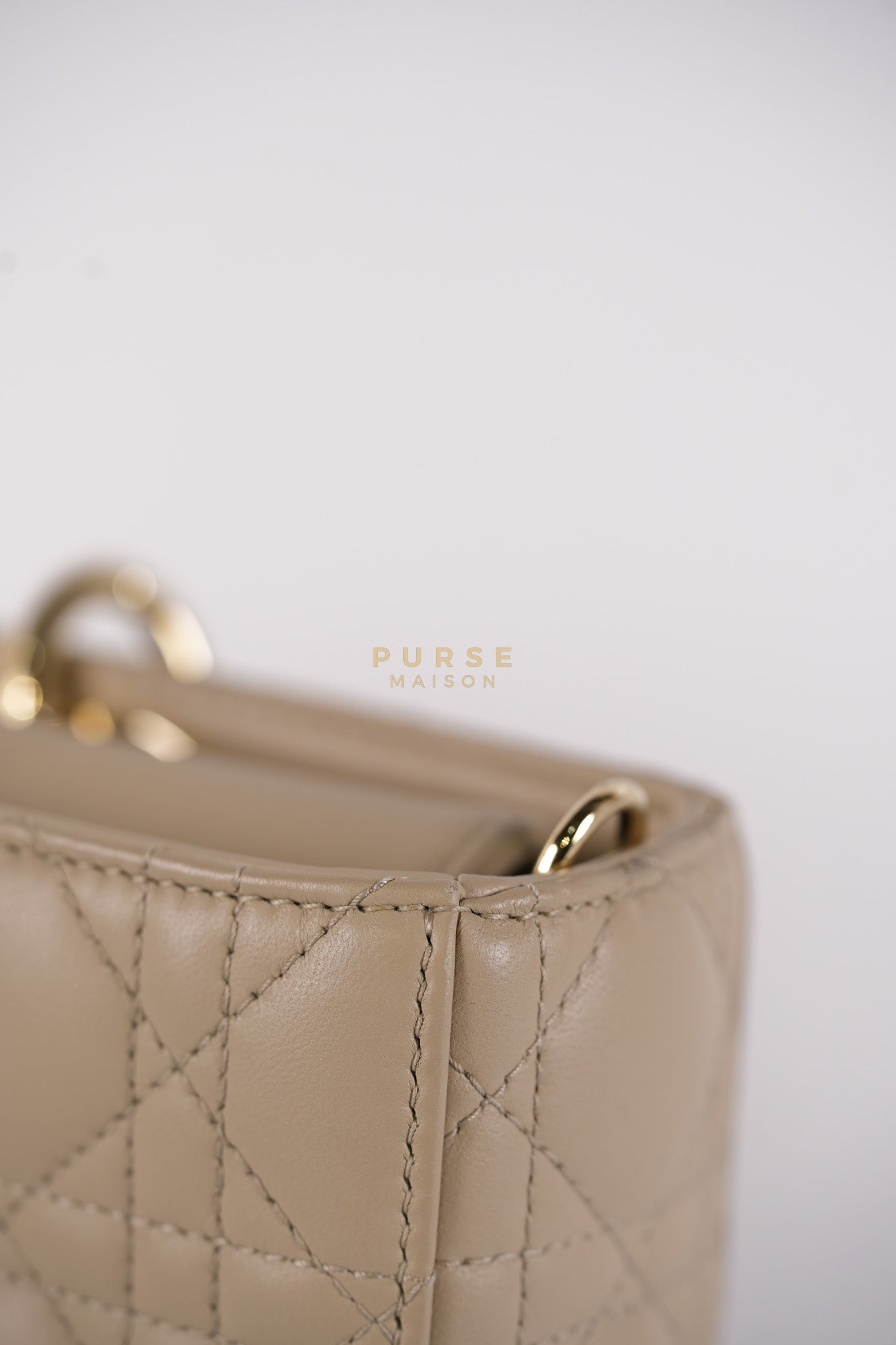 Lady D-Joy Medium Biscuit (Beige) in Lambskin Leather and Light Gold Hardware | Purse Maison Luxury Bags Shop