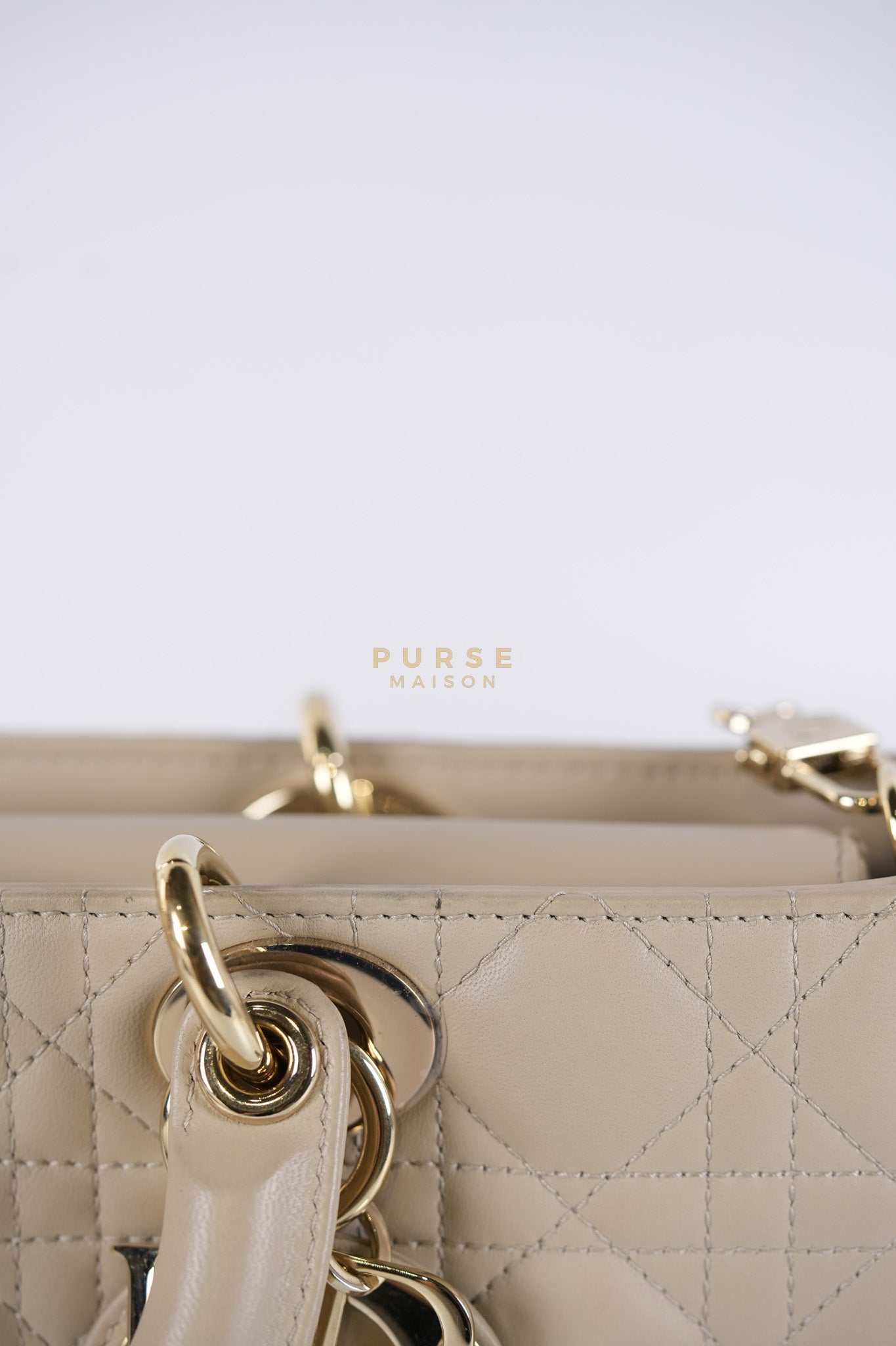 Lady D-Joy Medium Biscuit (Beige) in Lambskin Leather and Light Gold Hardware | Purse Maison Luxury Bags Shop