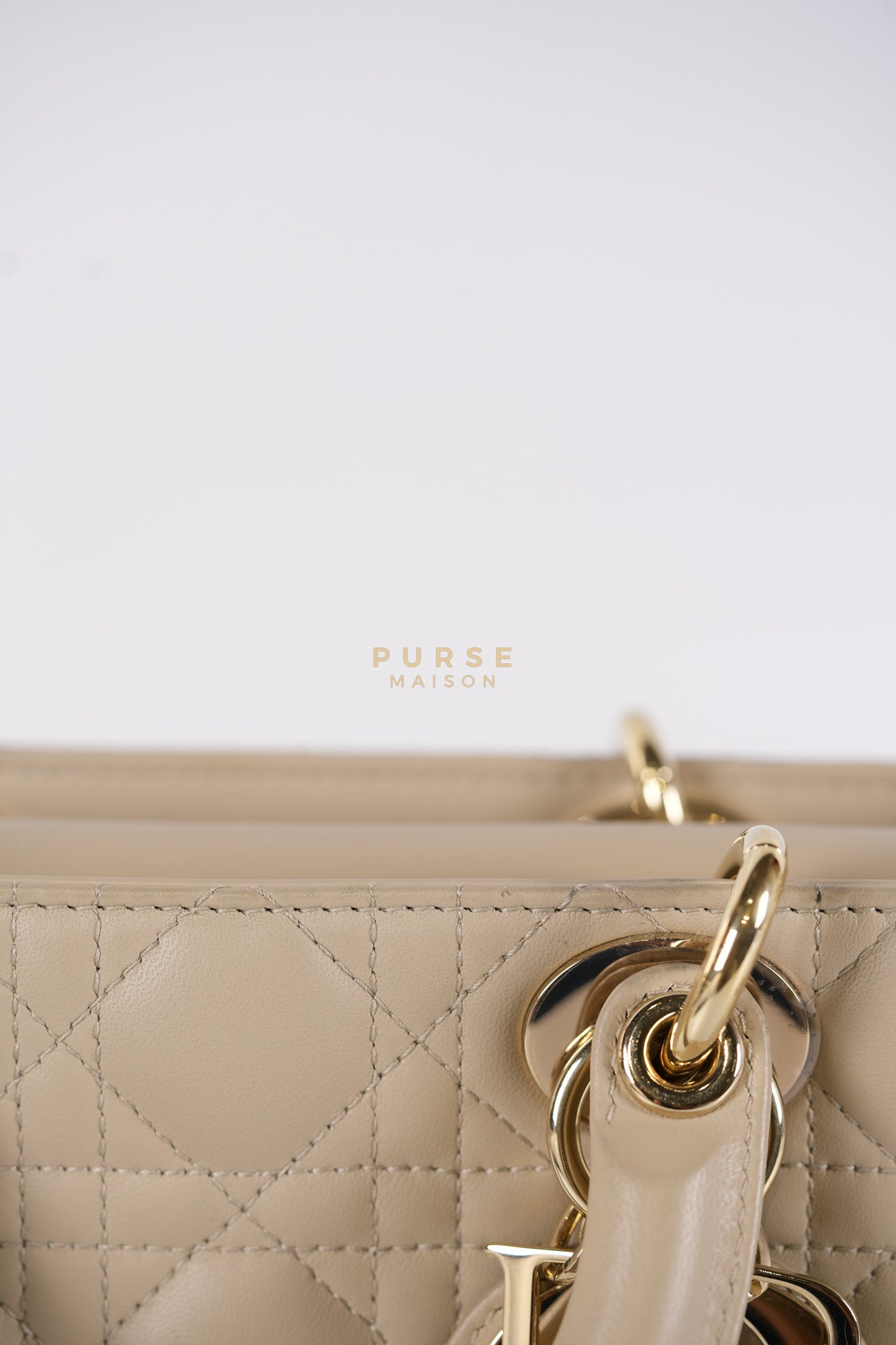 Lady D-Joy Medium Biscuit (Beige) in Lambskin Leather and Light Gold Hardware | Purse Maison Luxury Bags Shop
