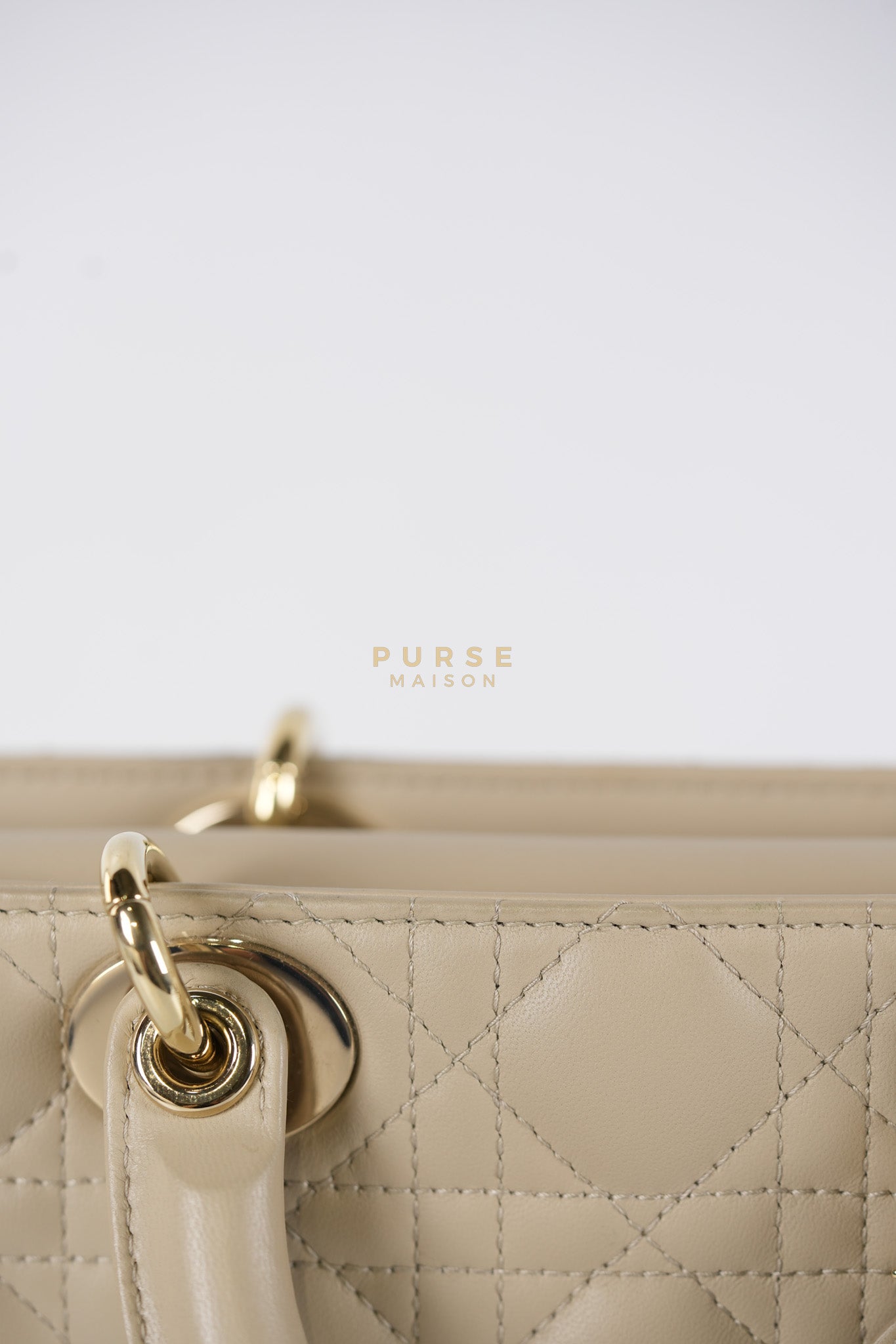Lady D-Joy Medium Biscuit (Beige) in Lambskin Leather and Light Gold Hardware | Purse Maison Luxury Bags Shop