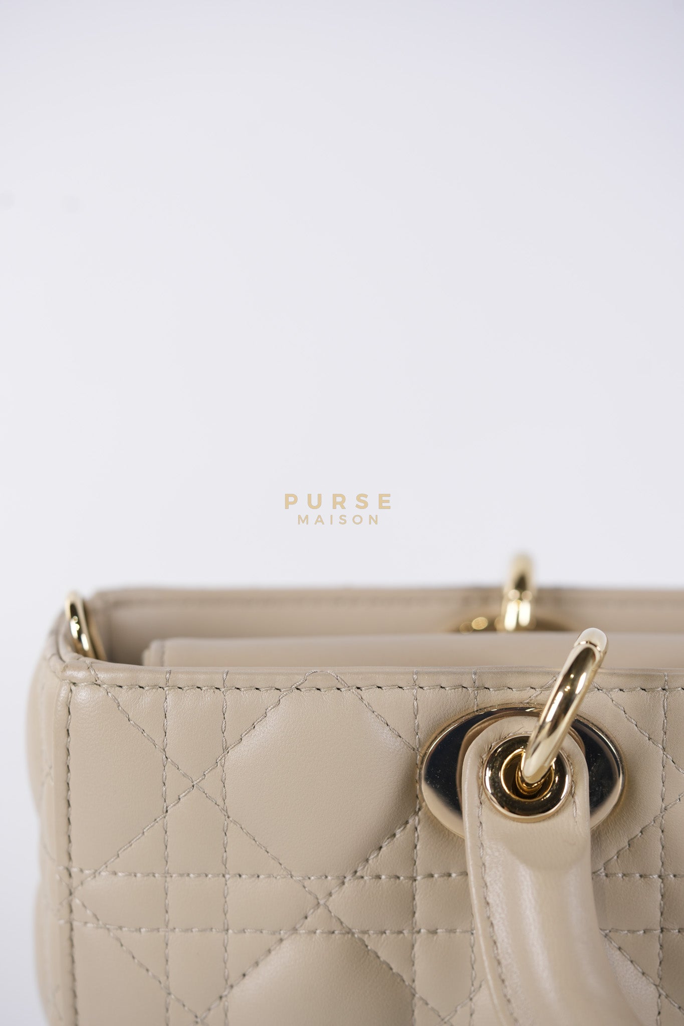 Lady D-Joy Medium Biscuit (Beige) in Lambskin Leather and Light Gold Hardware | Purse Maison Luxury Bags Shop