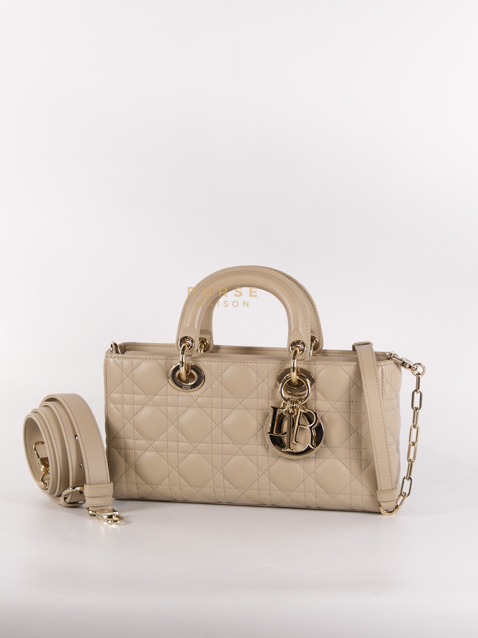 Lady D-Joy Medium Biscuit (Beige) in Lambskin Leather and Light Gold Hardware | Purse Maison Luxury Bags Shop