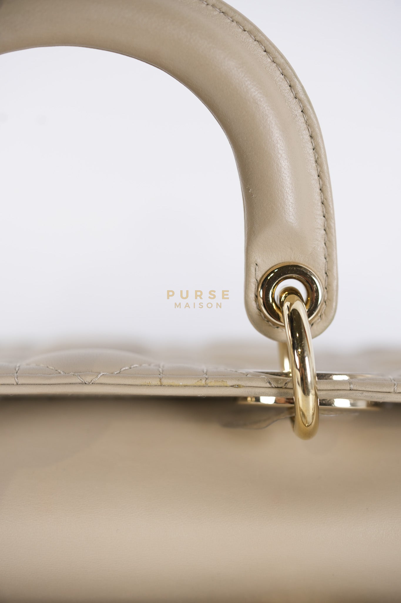 Lady D-Joy Medium Biscuit (Beige) in Lambskin Leather and Light Gold Hardware | Purse Maison Luxury Bags Shop