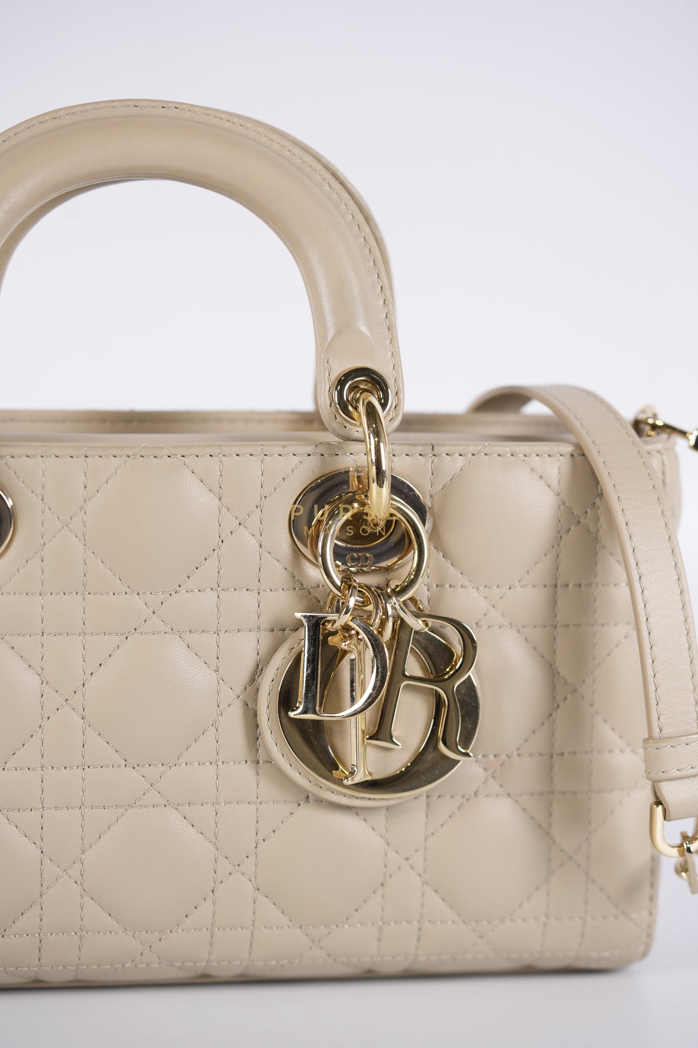 Lady D-Joy Medium Biscuit (Beige) in Lambskin Leather and Light Gold Hardware | Purse Maison Luxury Bags Shop