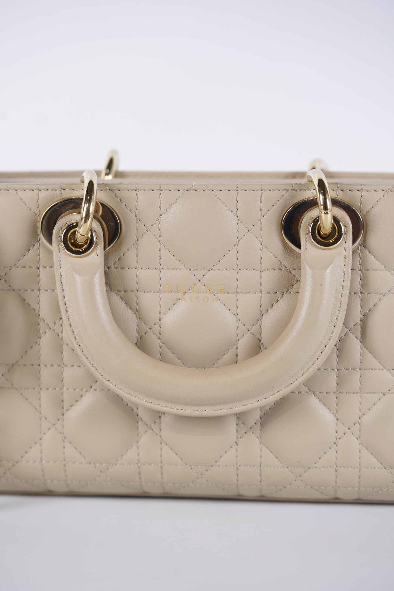 Lady D-Joy Medium Biscuit (Beige) in Lambskin Leather and Light Gold Hardware | Purse Maison Luxury Bags Shop