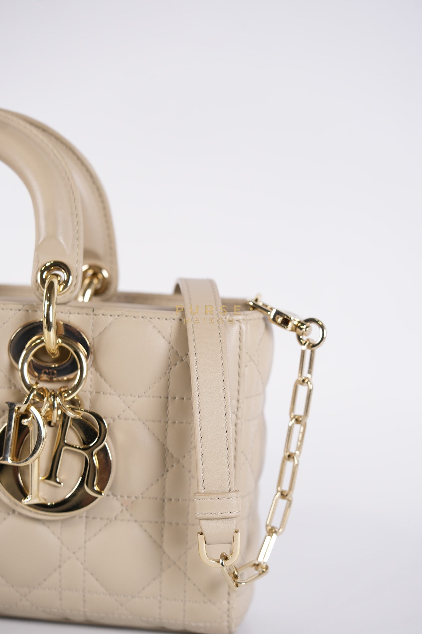Lady D-Joy Medium Biscuit (Beige) in Lambskin Leather and Light Gold Hardware | Purse Maison Luxury Bags Shop