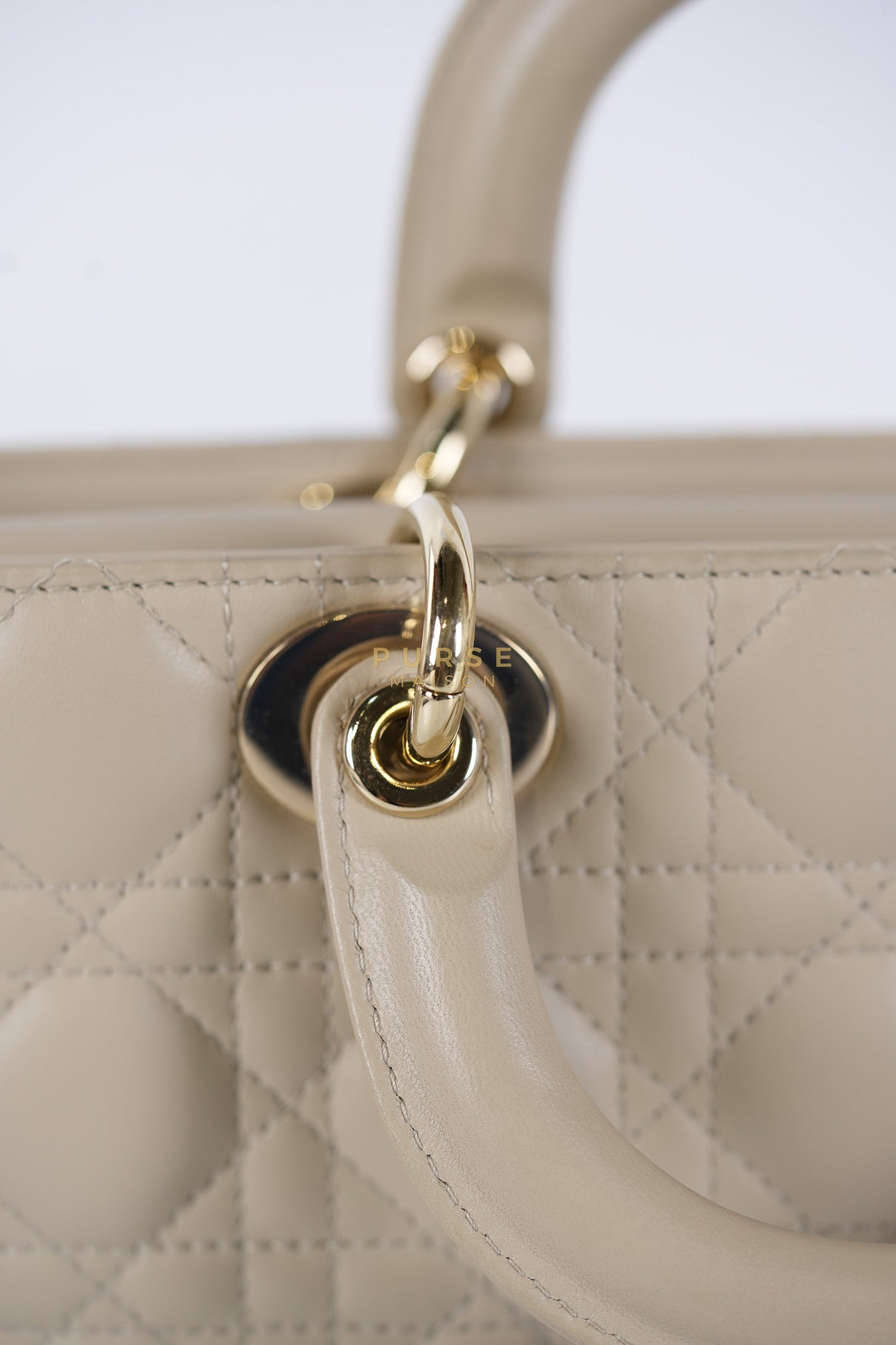 Lady D-Joy Medium Biscuit (Beige) in Lambskin Leather and Light Gold Hardware | Purse Maison Luxury Bags Shop
