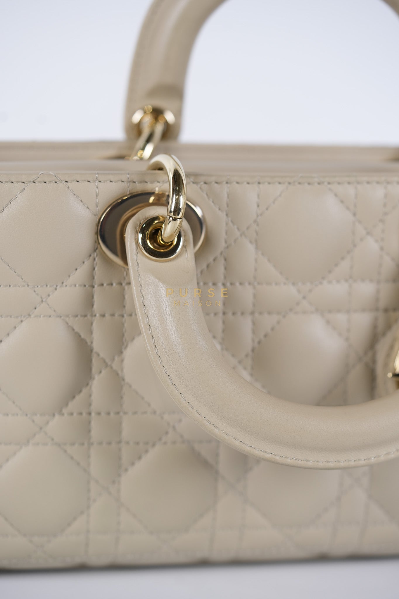 Lady D-Joy Medium Biscuit (Beige) in Lambskin Leather and Light Gold Hardware | Purse Maison Luxury Bags Shop
