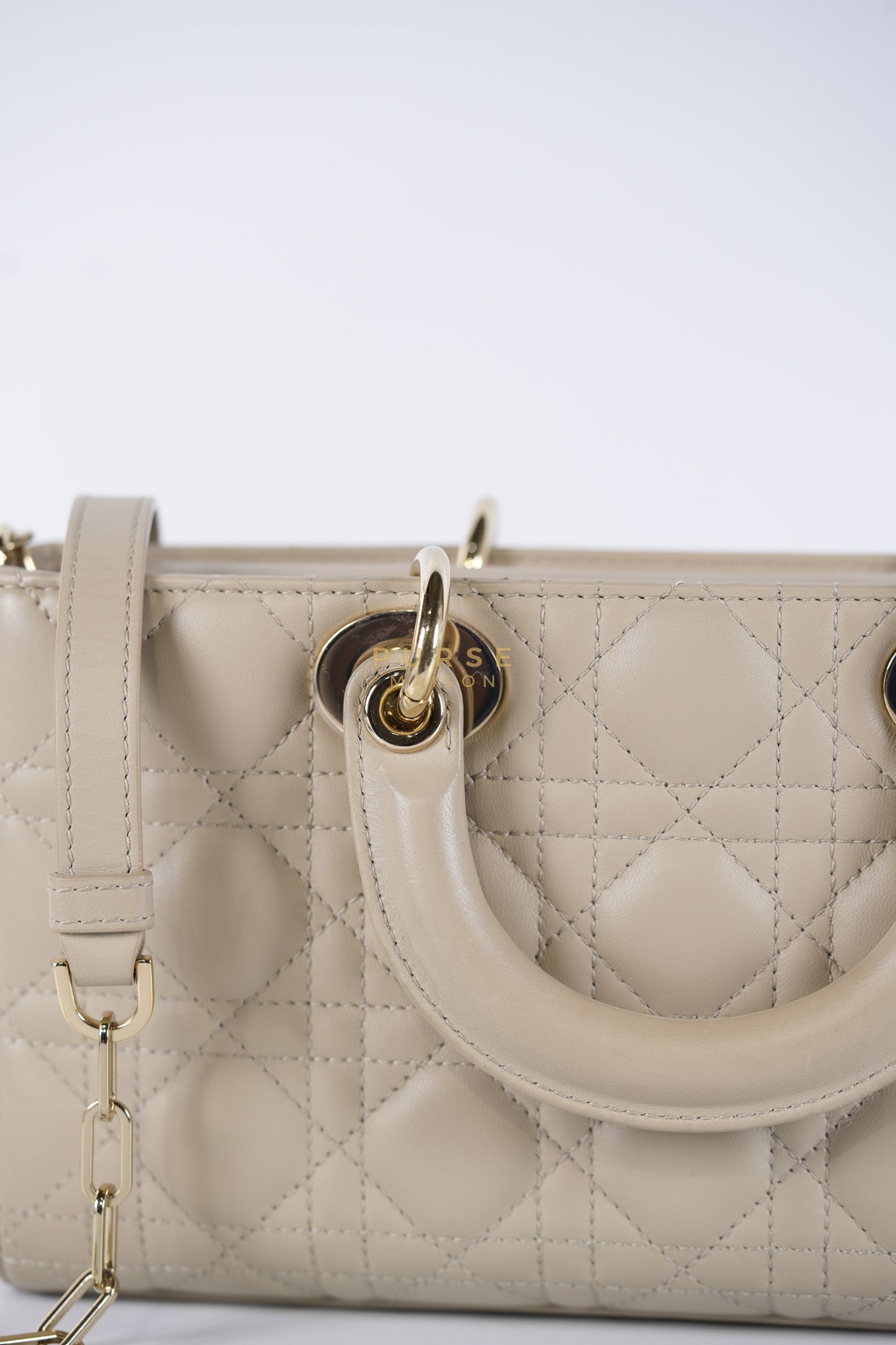 Lady D-Joy Medium Biscuit (Beige) in Lambskin Leather and Light Gold Hardware | Purse Maison Luxury Bags Shop
