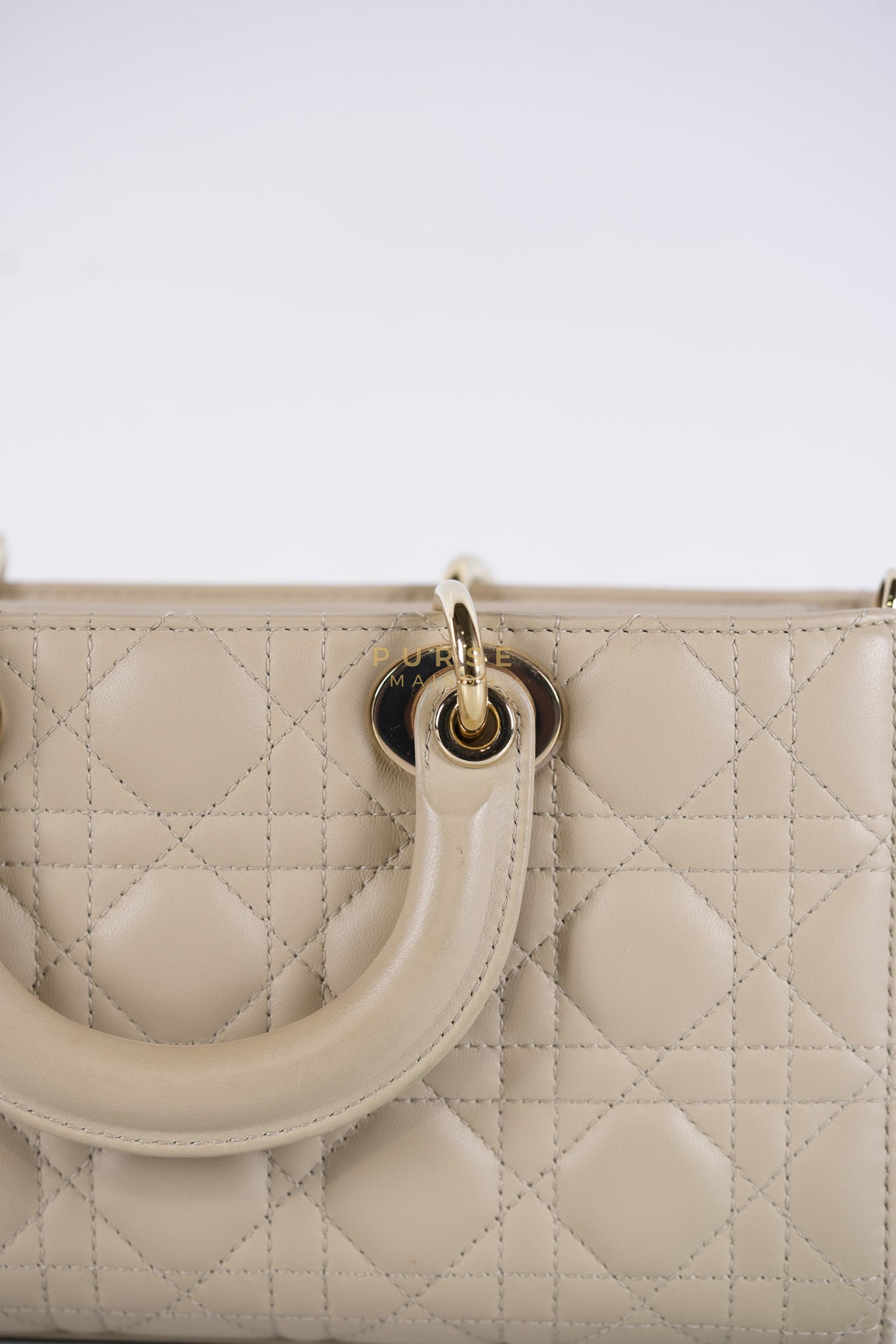 Lady D-Joy Medium Biscuit (Beige) in Lambskin Leather and Light Gold Hardware | Purse Maison Luxury Bags Shop