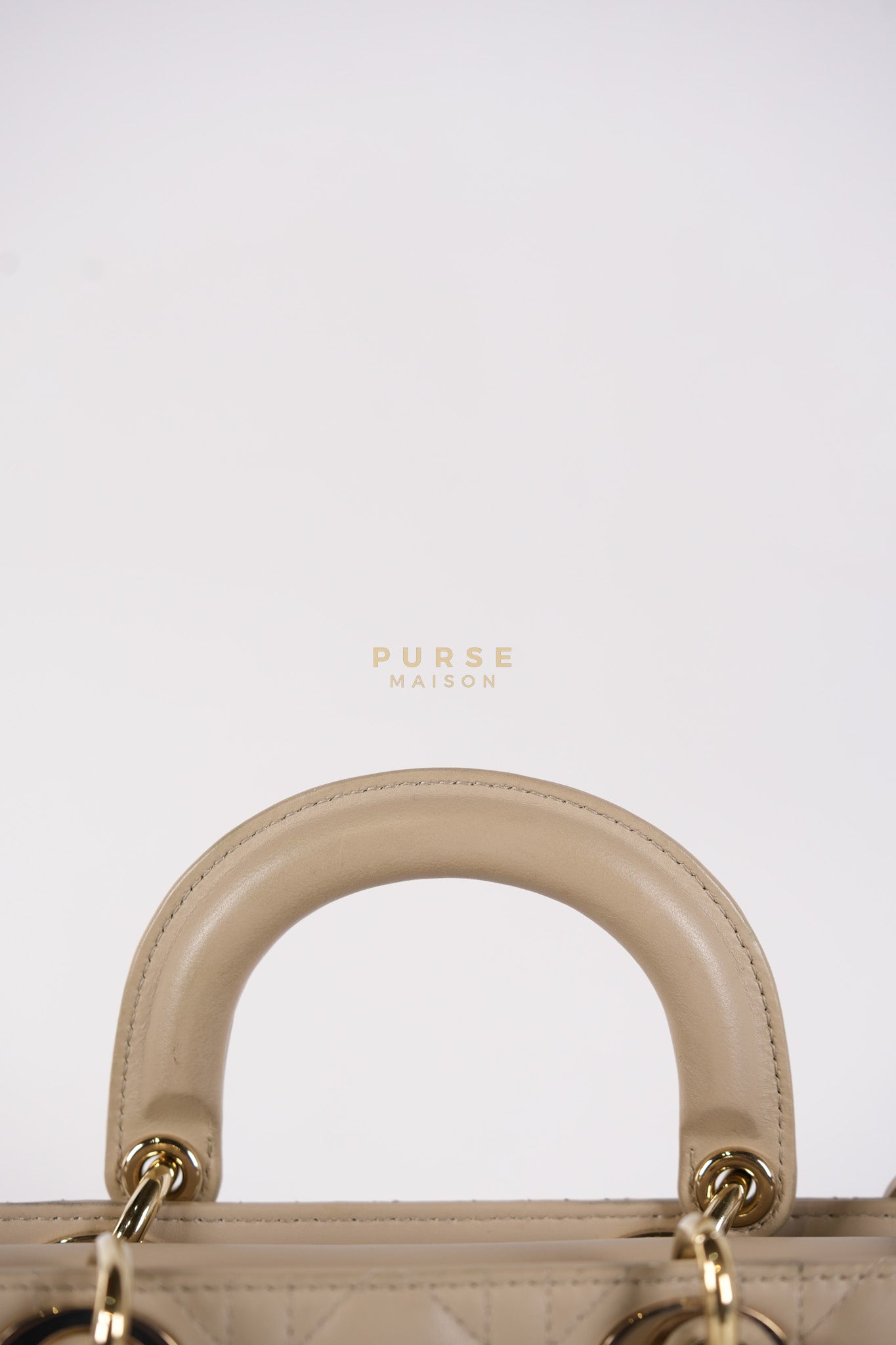 Lady D-Joy Medium Biscuit (Beige) in Lambskin Leather and Light Gold Hardware | Purse Maison Luxury Bags Shop