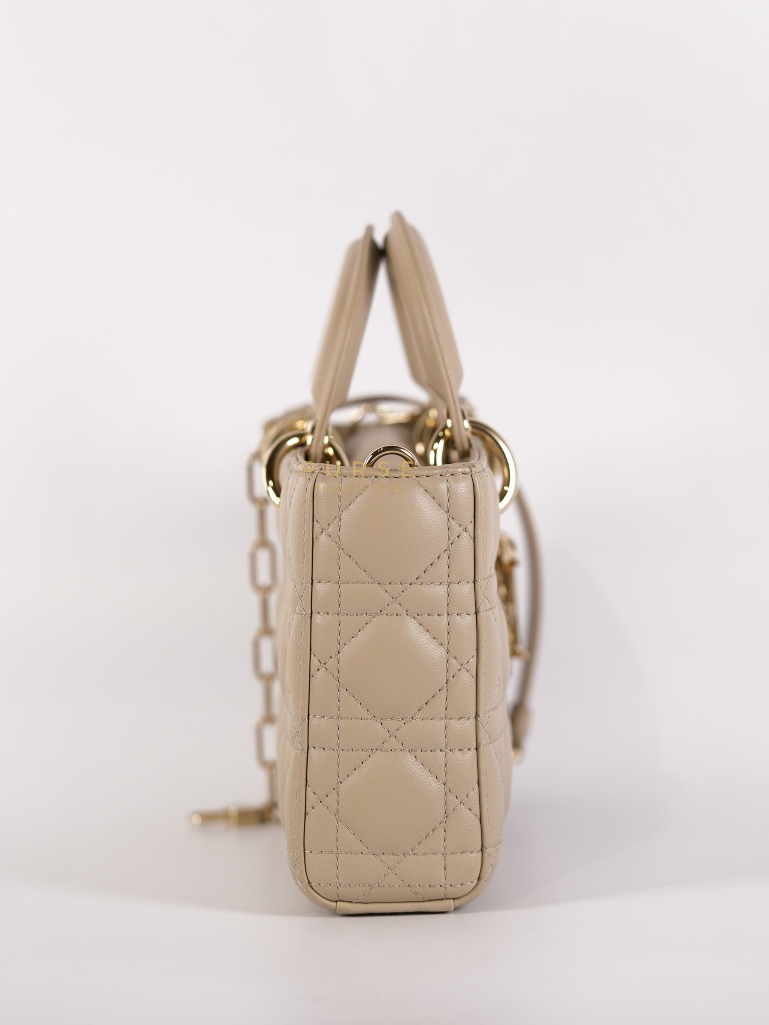Lady D-Joy Medium Biscuit (Beige) in Lambskin Leather and Light Gold Hardware | Purse Maison Luxury Bags Shop