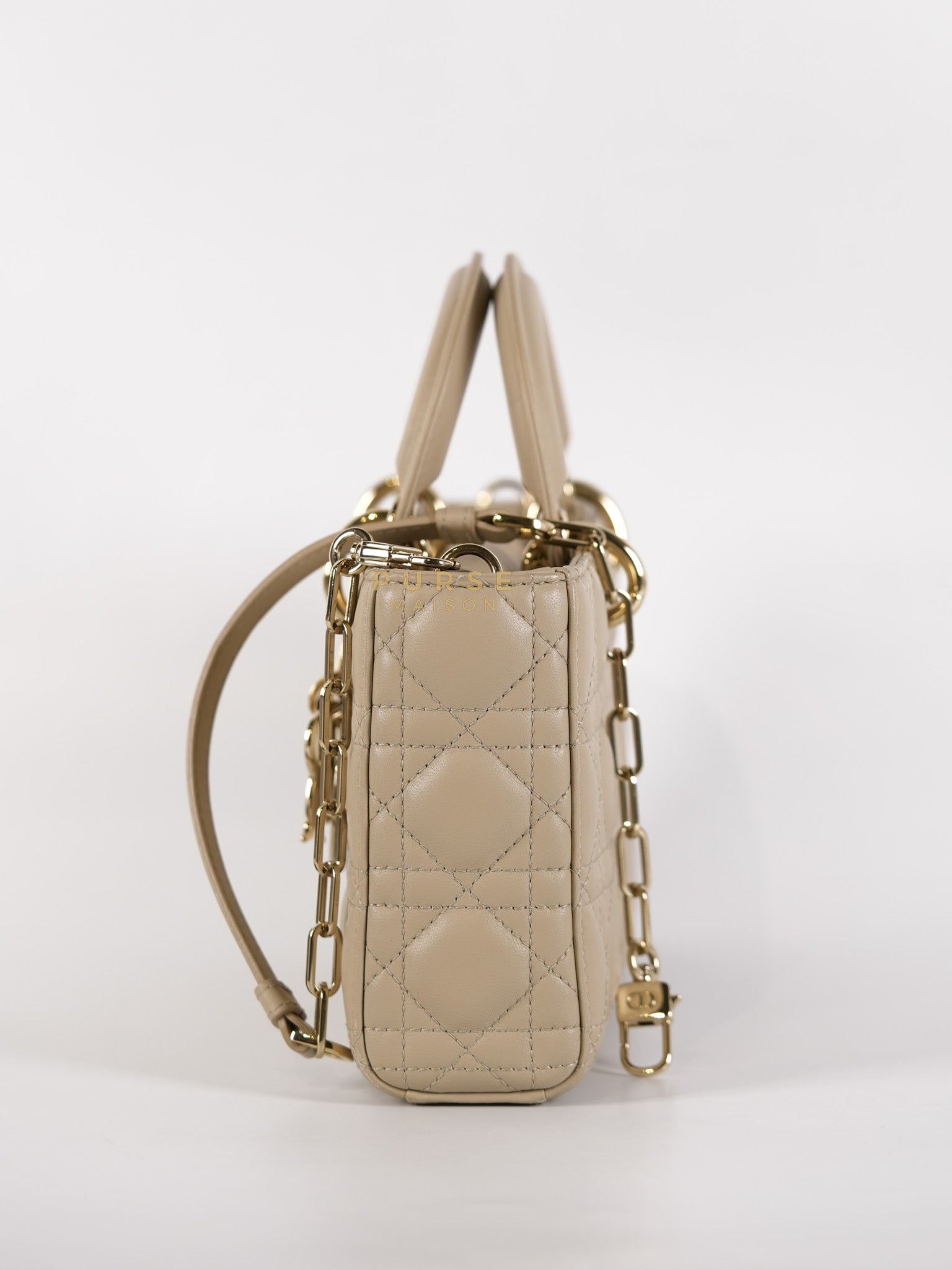 Lady D-Joy Medium Biscuit (Beige) in Lambskin Leather and Light Gold Hardware | Purse Maison Luxury Bags Shop