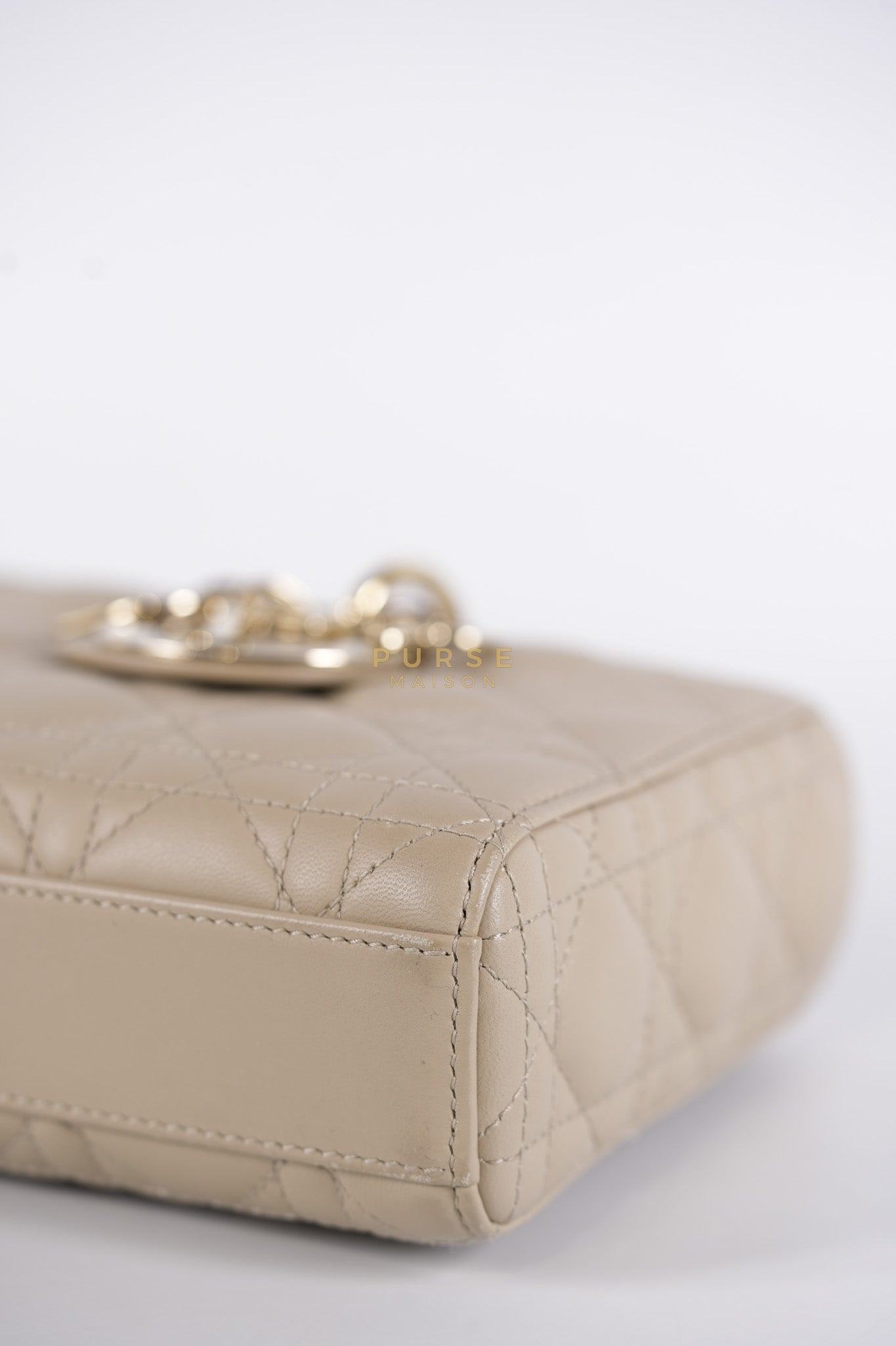 Lady D-Joy Medium Biscuit (Beige) in Lambskin Leather and Light Gold Hardware | Purse Maison Luxury Bags Shop