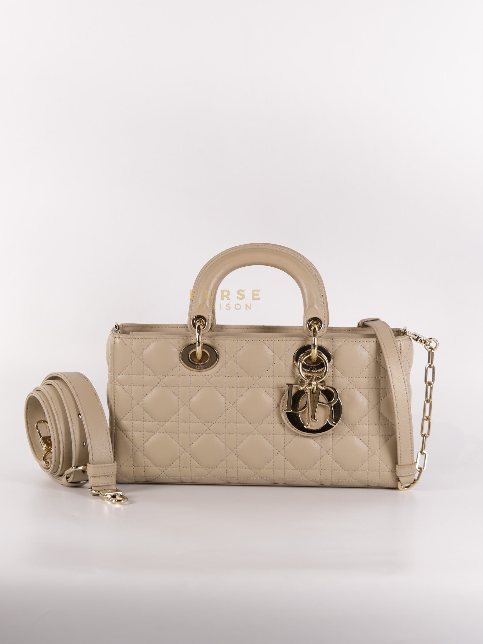 Lady D-Joy Medium Biscuit (Beige) in Lambskin Leather and Light Gold Hardware | Purse Maison Luxury Bags Shop
