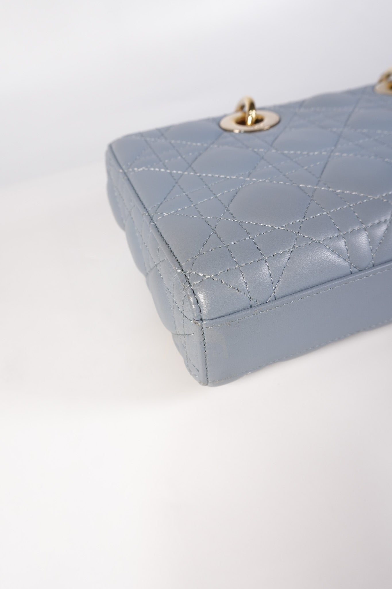 Lady D-Joy Medium Blue Cannage Lambskin Leather in Light Gold Hardware | Purse Maison Luxury Bags Shop