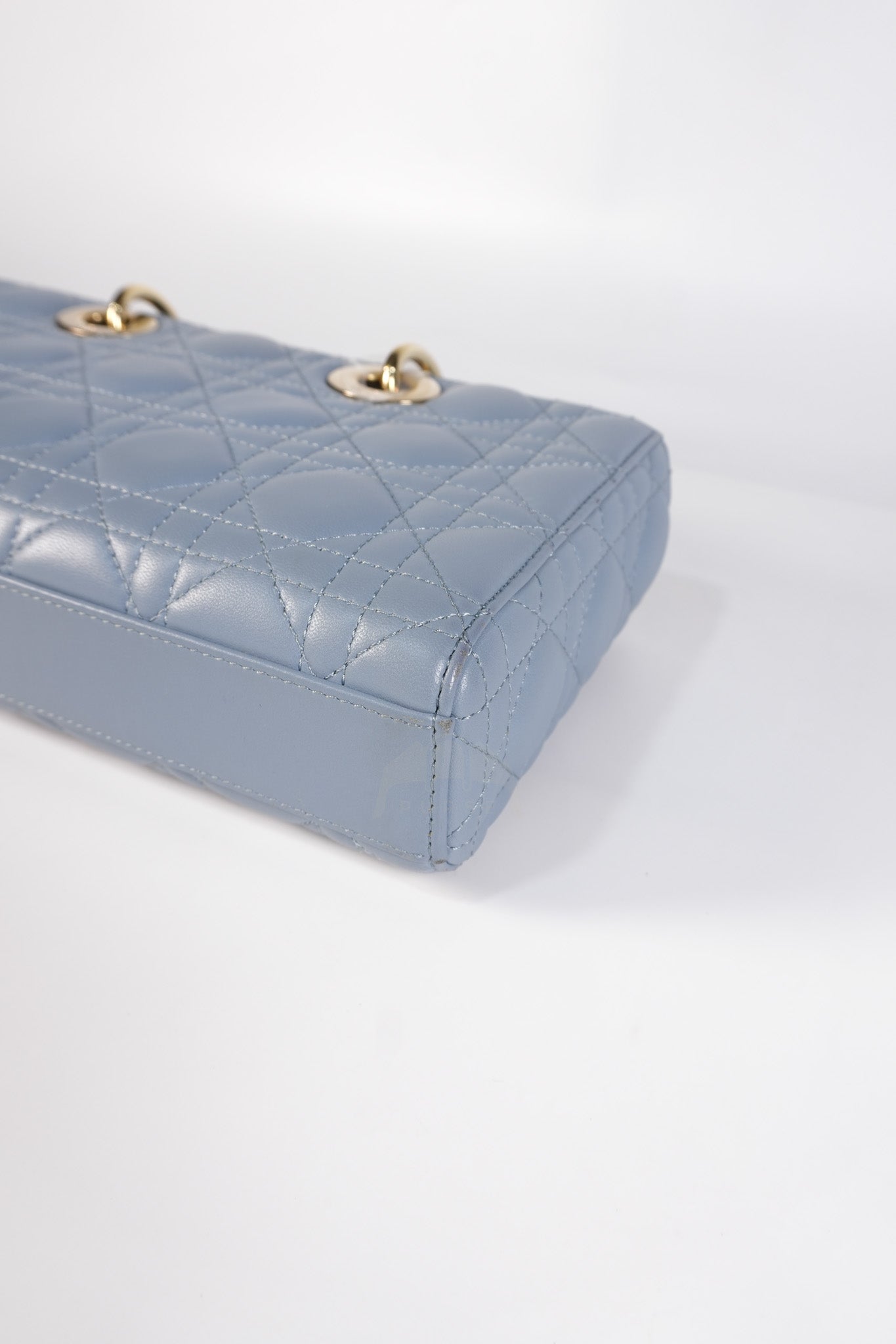 Lady D-Joy Medium Blue Cannage Lambskin Leather in Light Gold Hardware | Purse Maison Luxury Bags Shop