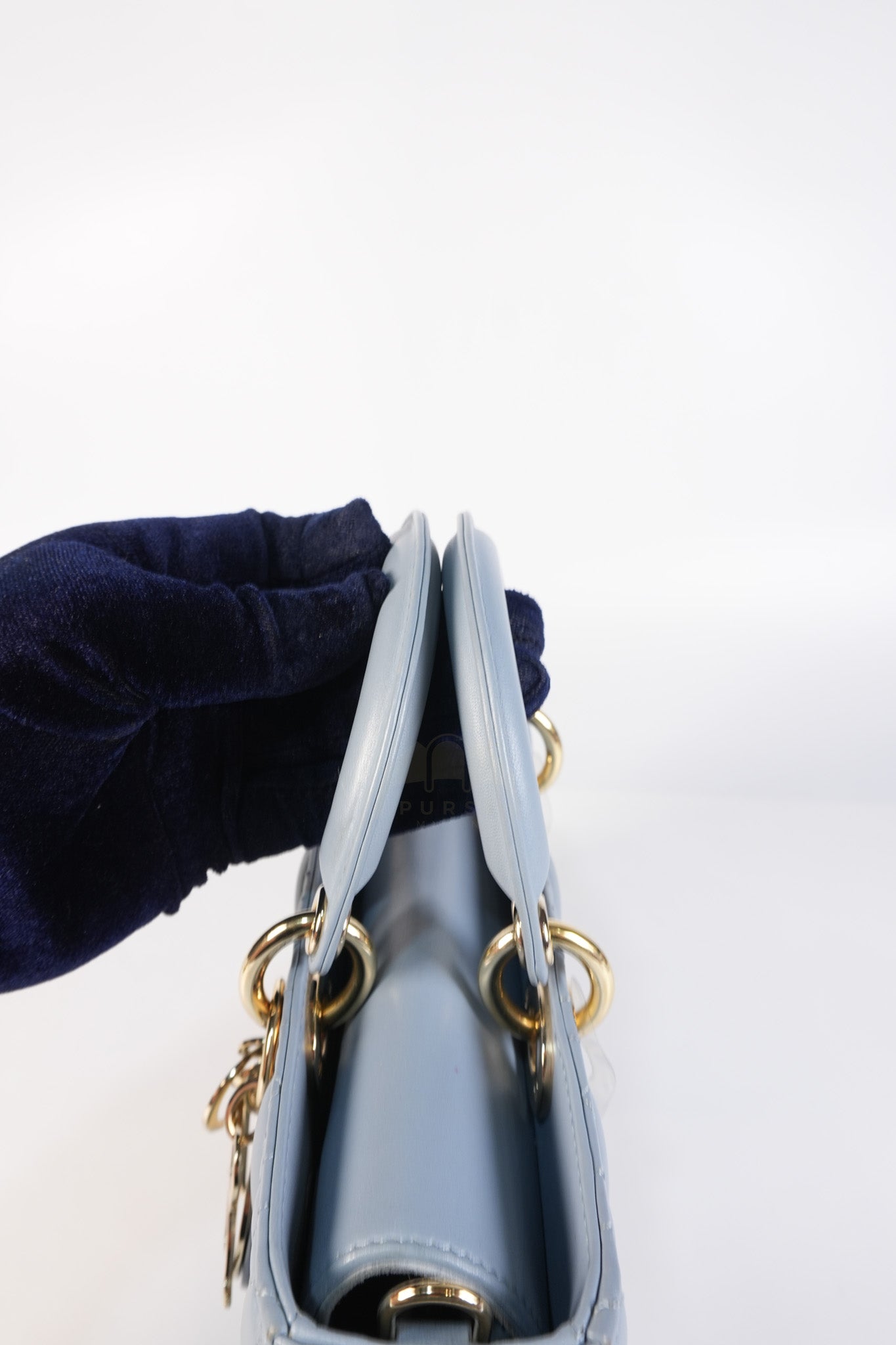 Lady D-Joy Medium Blue Cannage Lambskin Leather in Light Gold Hardware | Purse Maison Luxury Bags Shop