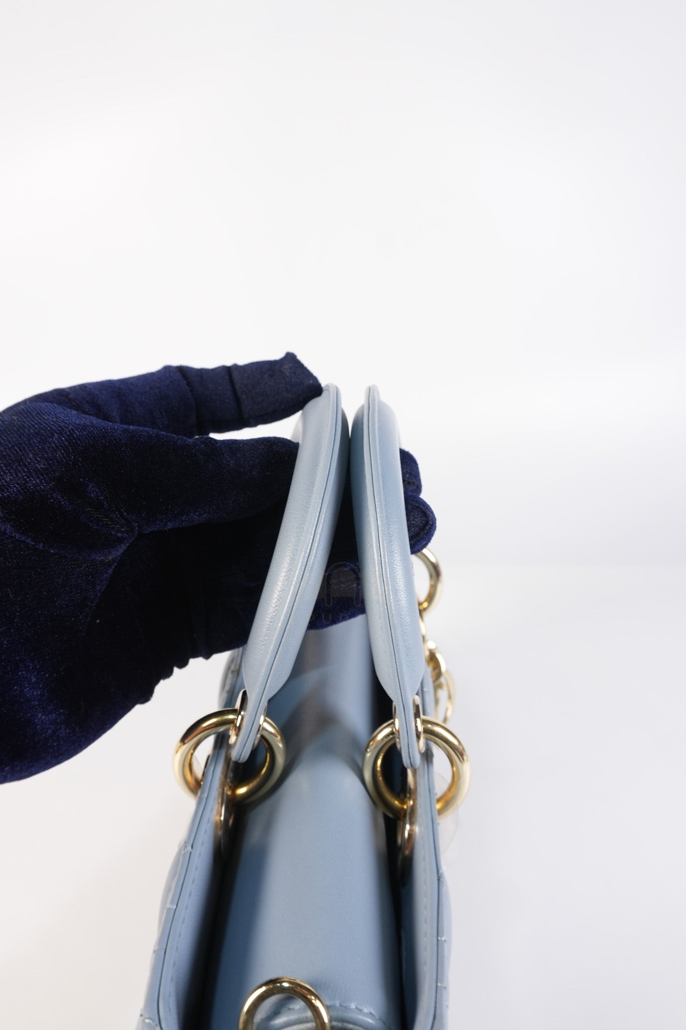 Lady D-Joy Medium Blue Cannage Lambskin Leather in Light Gold Hardware | Purse Maison Luxury Bags Shop