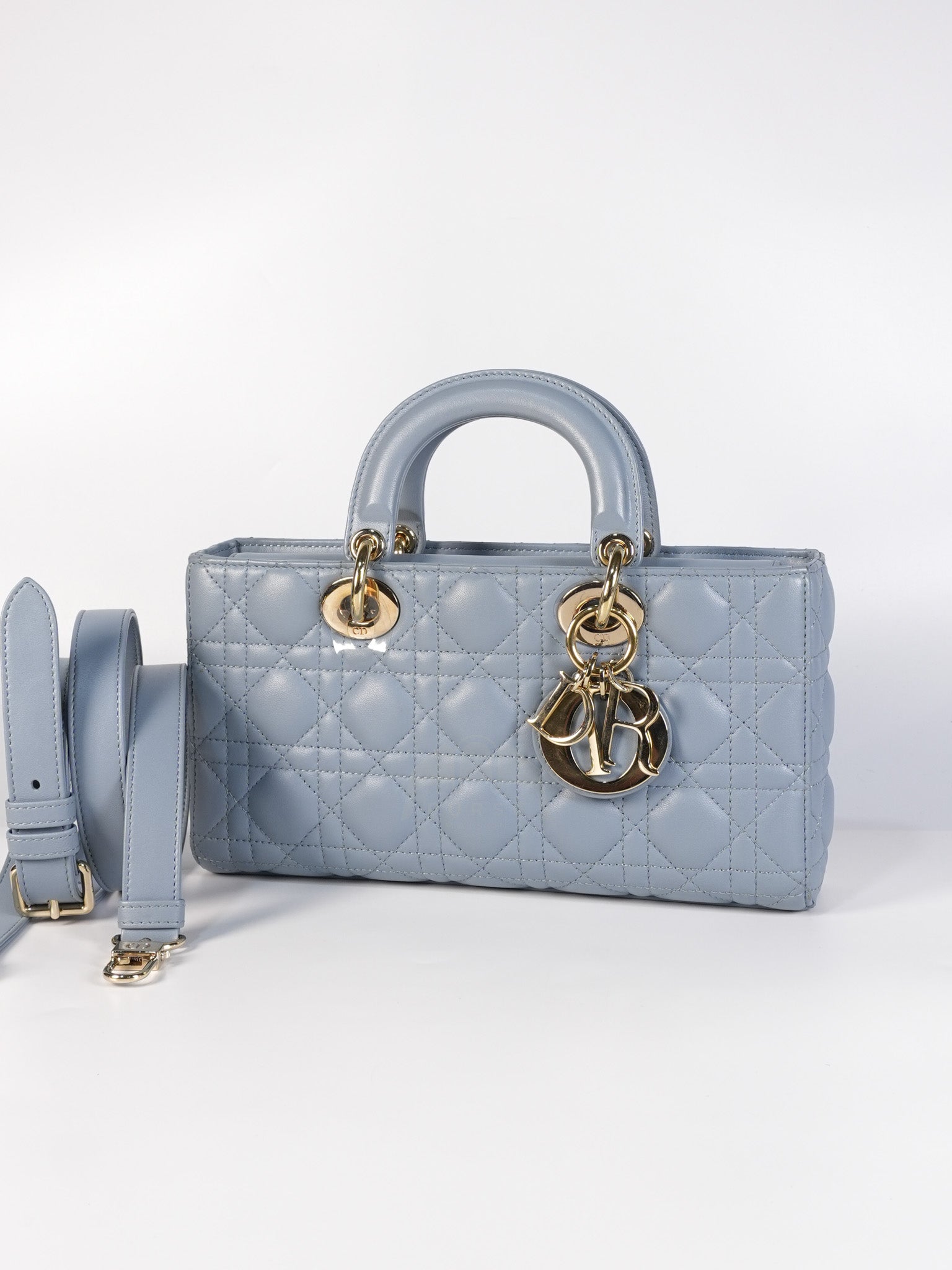 Lady D-Joy Medium Blue Cannage Lambskin Leather in Light Gold Hardware | Purse Maison Luxury Bags Shop