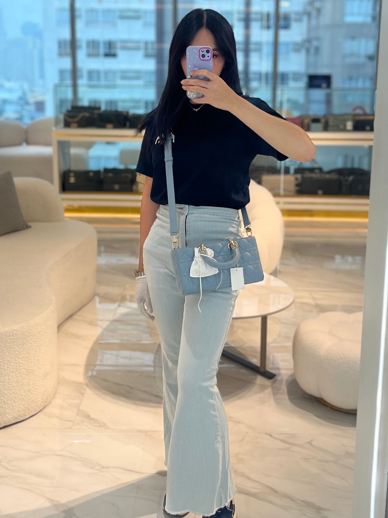 Lady D-Joy Medium Blue Cannage Lambskin Leather in Light Gold Hardware | Purse Maison Luxury Bags Shop