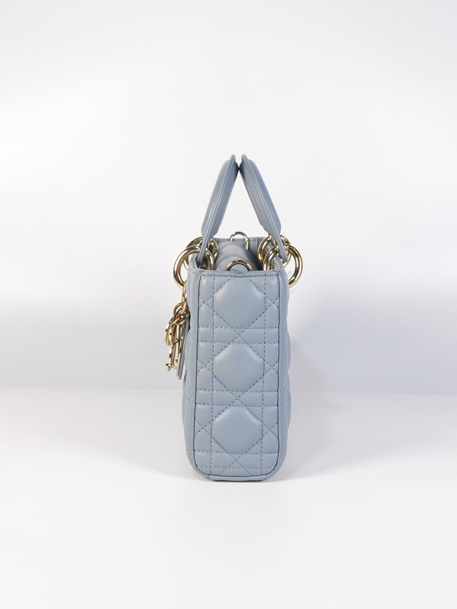 Lady D-Joy Medium Blue Cannage Lambskin Leather in Light Gold Hardware | Purse Maison Luxury Bags Shop