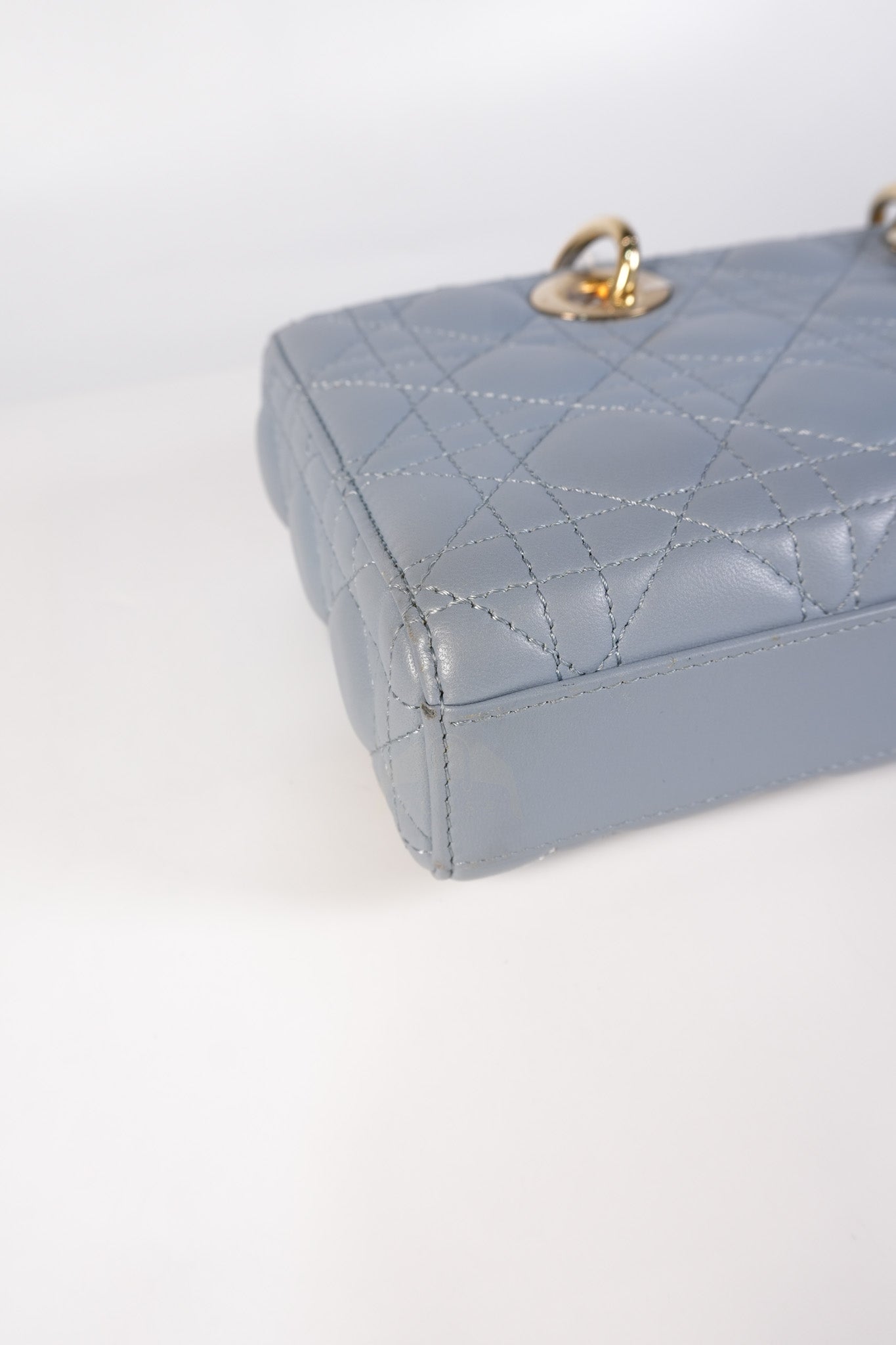 Lady D-Joy Medium Blue Cannage Lambskin Leather in Light Gold Hardware | Purse Maison Luxury Bags Shop