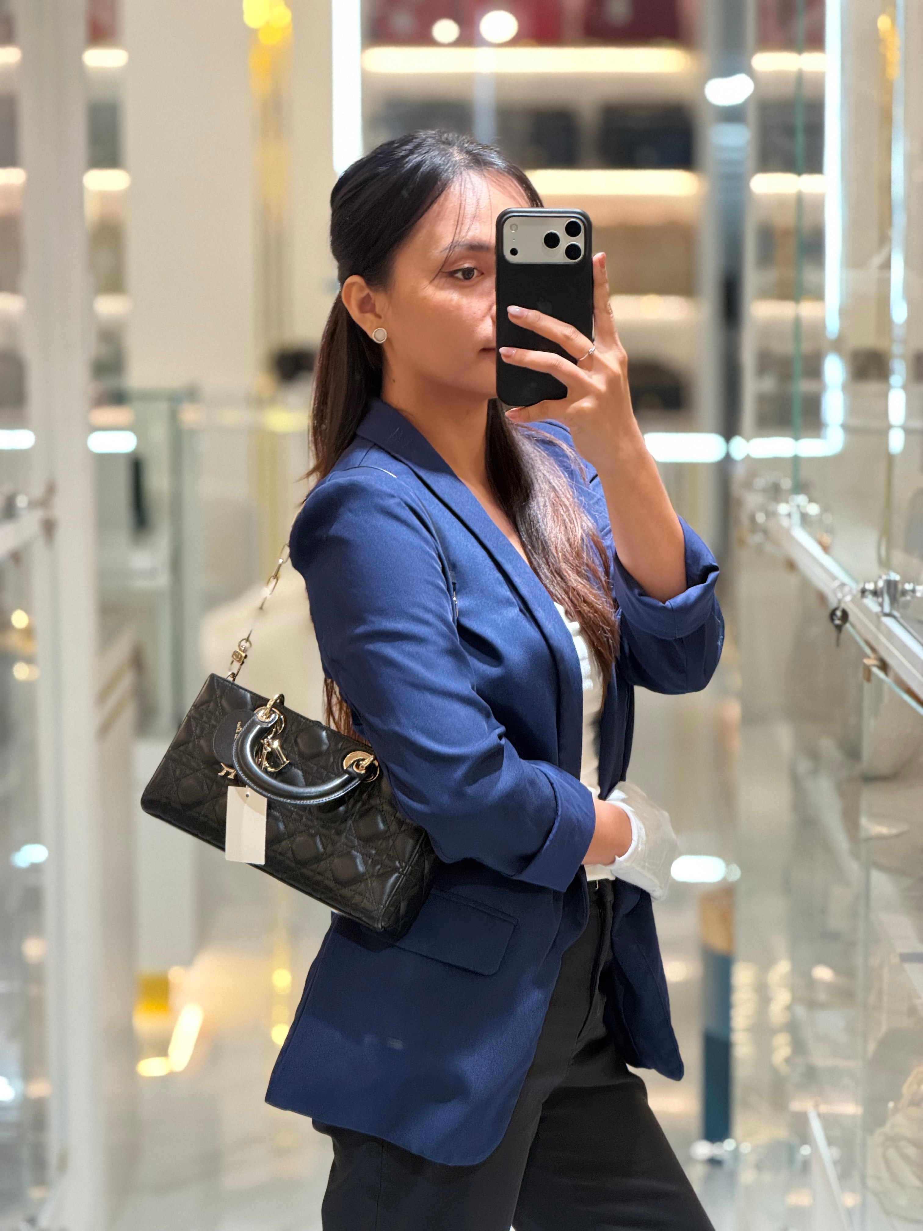 Lady D-Joy Medium in Black Quilted Lambskin Leather & Light Gold Hardware | Purse Maison Luxury Bags Shop
