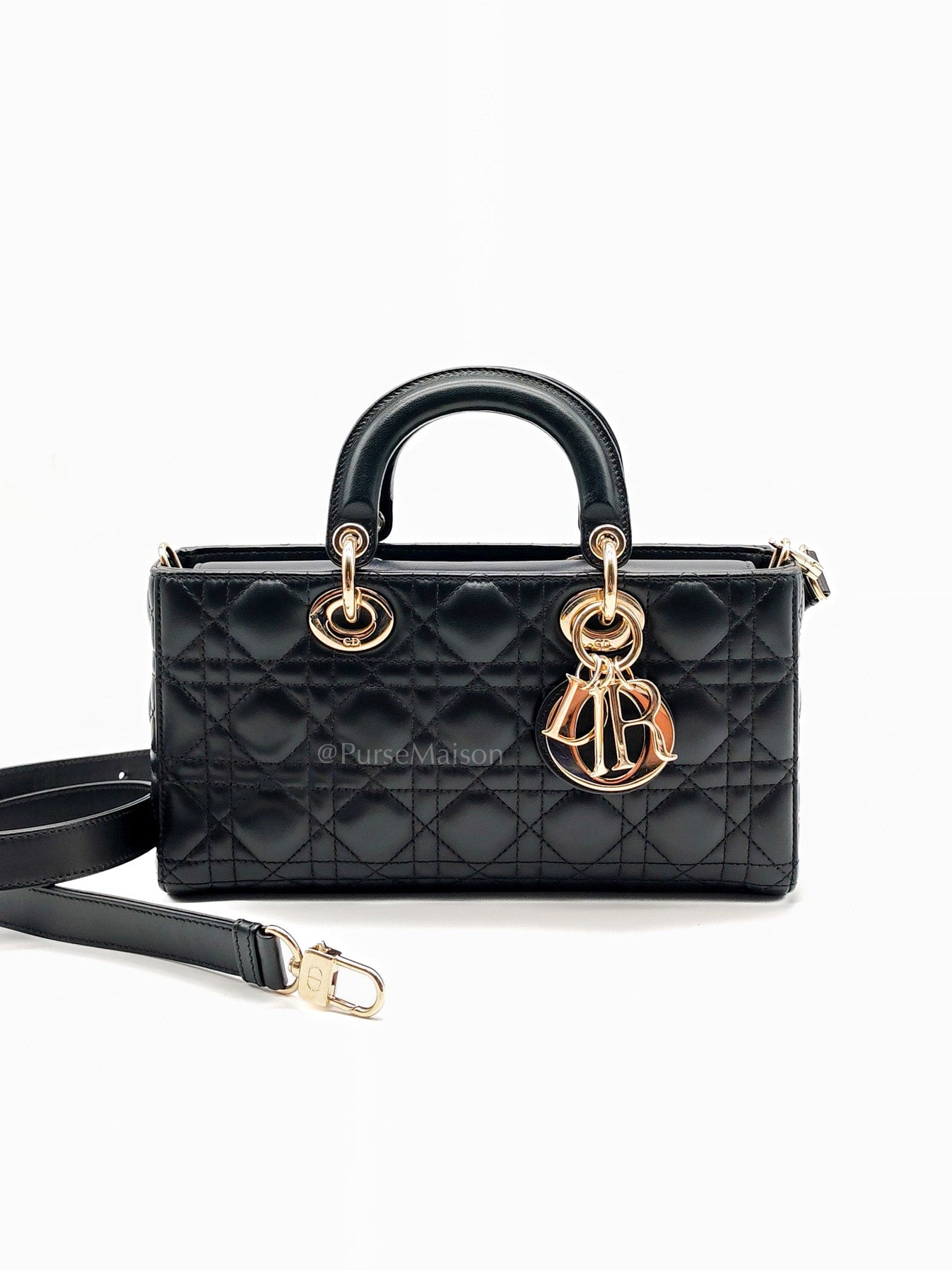 Lady D-Joy Medium in Black Quilted Lambskin Leather & Light Gold Hardware | Purse Maison Luxury Bags Shop