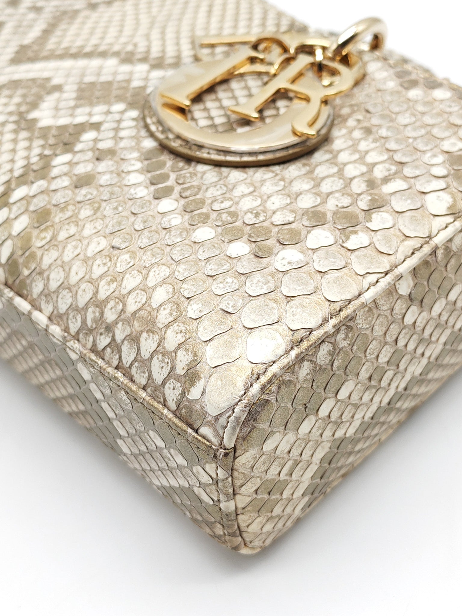 Lady D-Joy Medium in Gold Python Leather & Light Gold Hardware | Purse Maison Luxury Bags Shop
