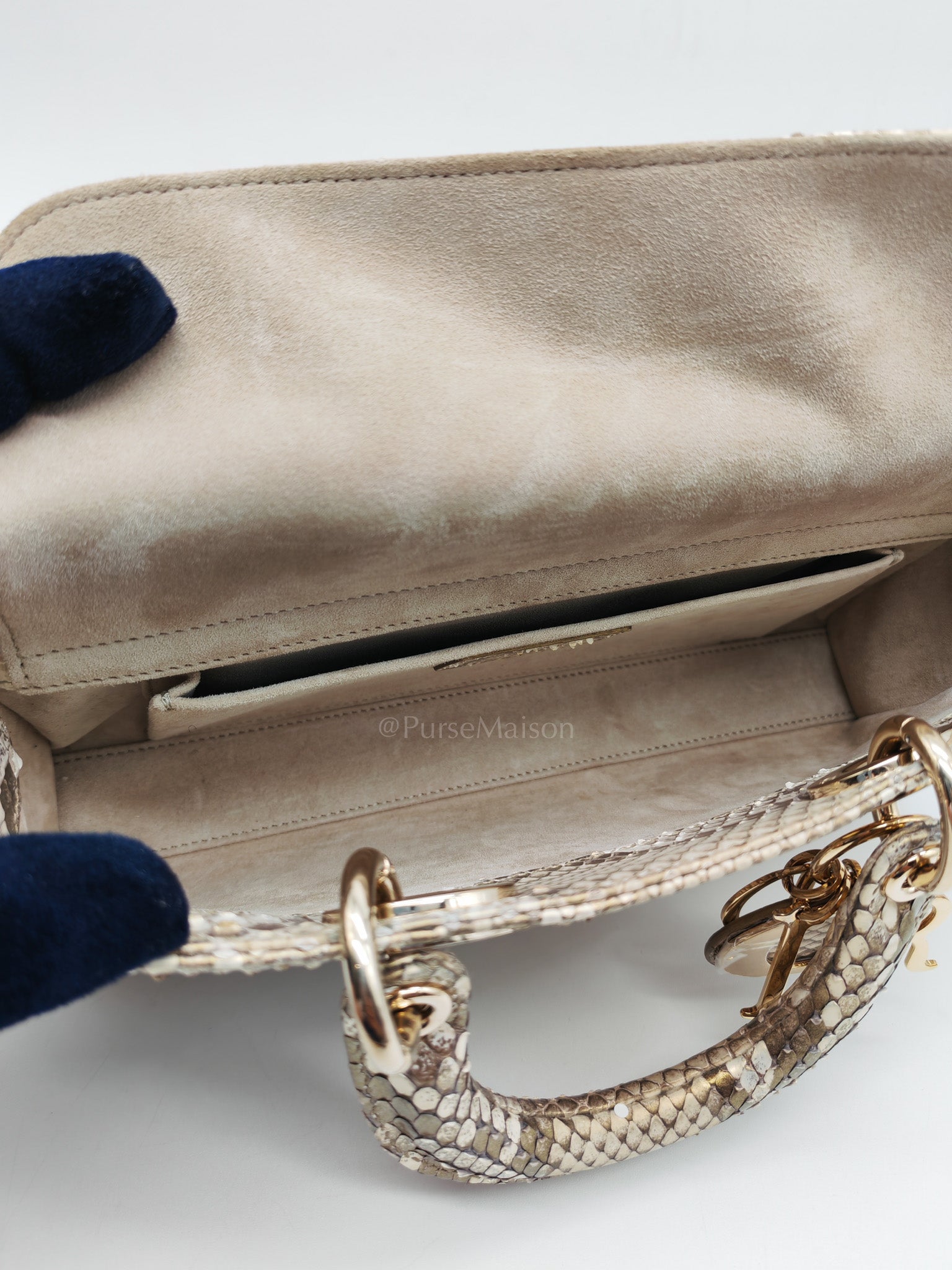 Lady D-Joy Medium in Gold Python Leather & Light Gold Hardware | Purse Maison Luxury Bags Shop