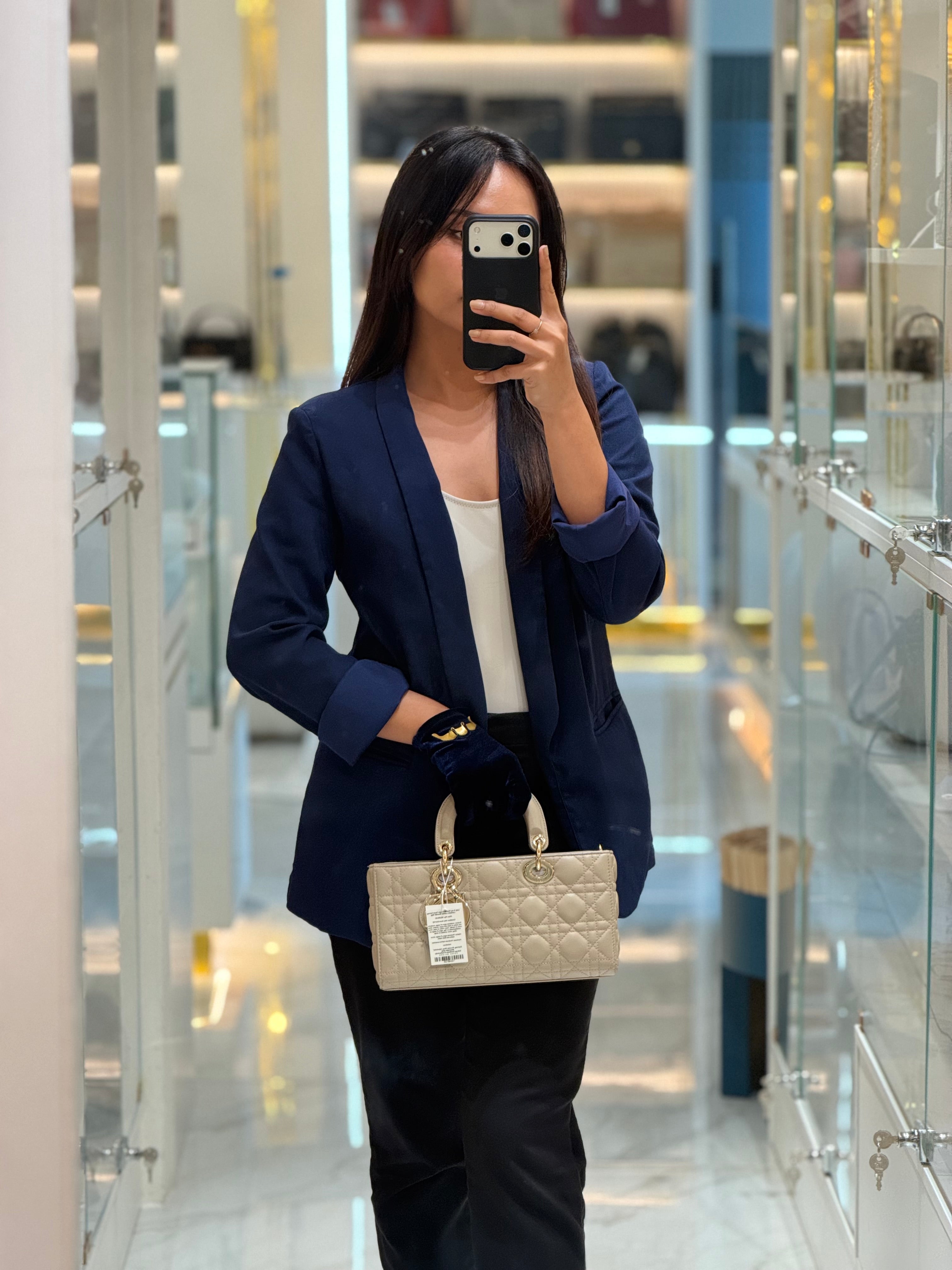 Lady D-Joy Medium in Light Taupe Cannage Lambskin Leather Shoulder Bag | Purse Maison Luxury Bags Shop