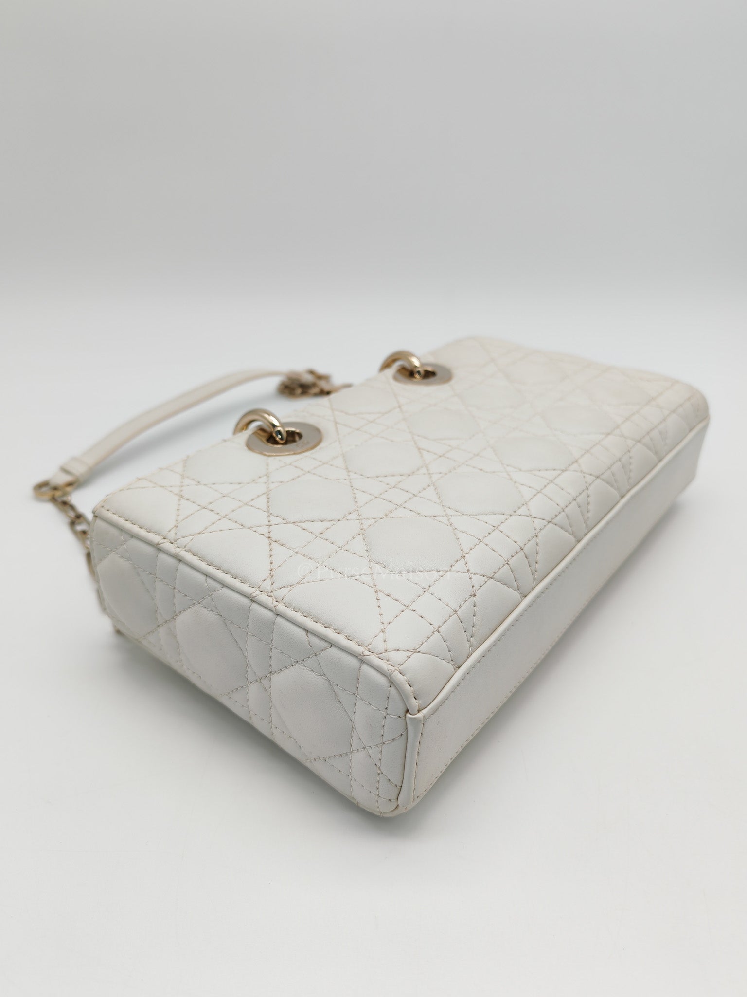 Lady D-Joy Medium Off-White Cannage Lambskin Leather in Light Gold Hardware | Purse Maison Luxury Bags Shop