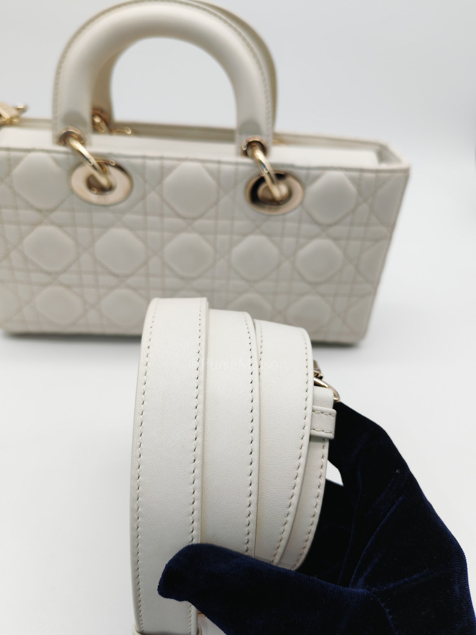Lady D-Joy Medium Off-White Cannage Lambskin Leather in Light Gold Hardware | Purse Maison Luxury Bags Shop