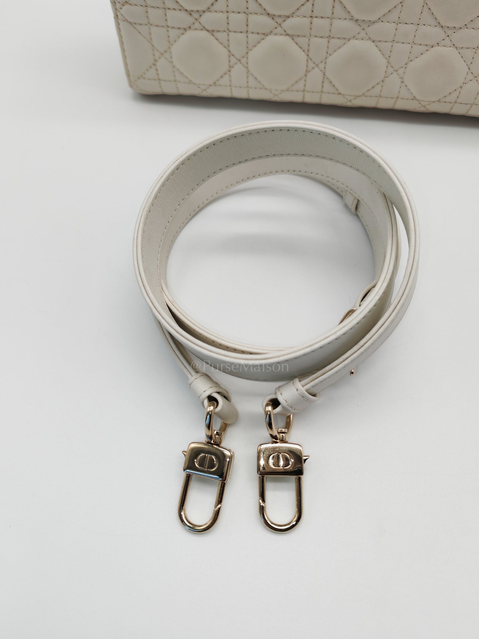 Lady D-Joy Medium Off-White Cannage Lambskin Leather in Light Gold Hardware | Purse Maison Luxury Bags Shop