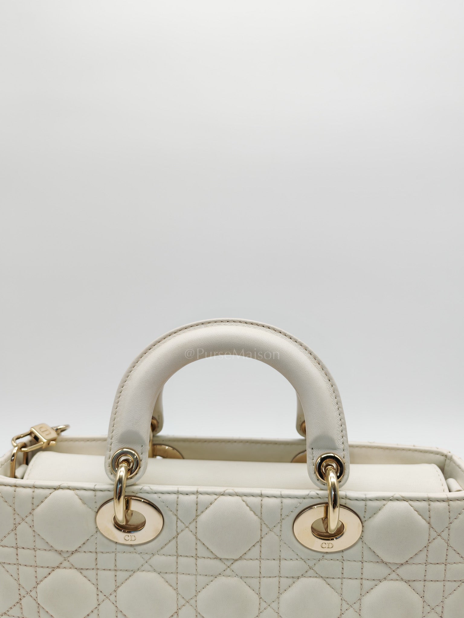 Lady D-Joy Medium Off-White Cannage Lambskin Leather in Light Gold Hardware | Purse Maison Luxury Bags Shop