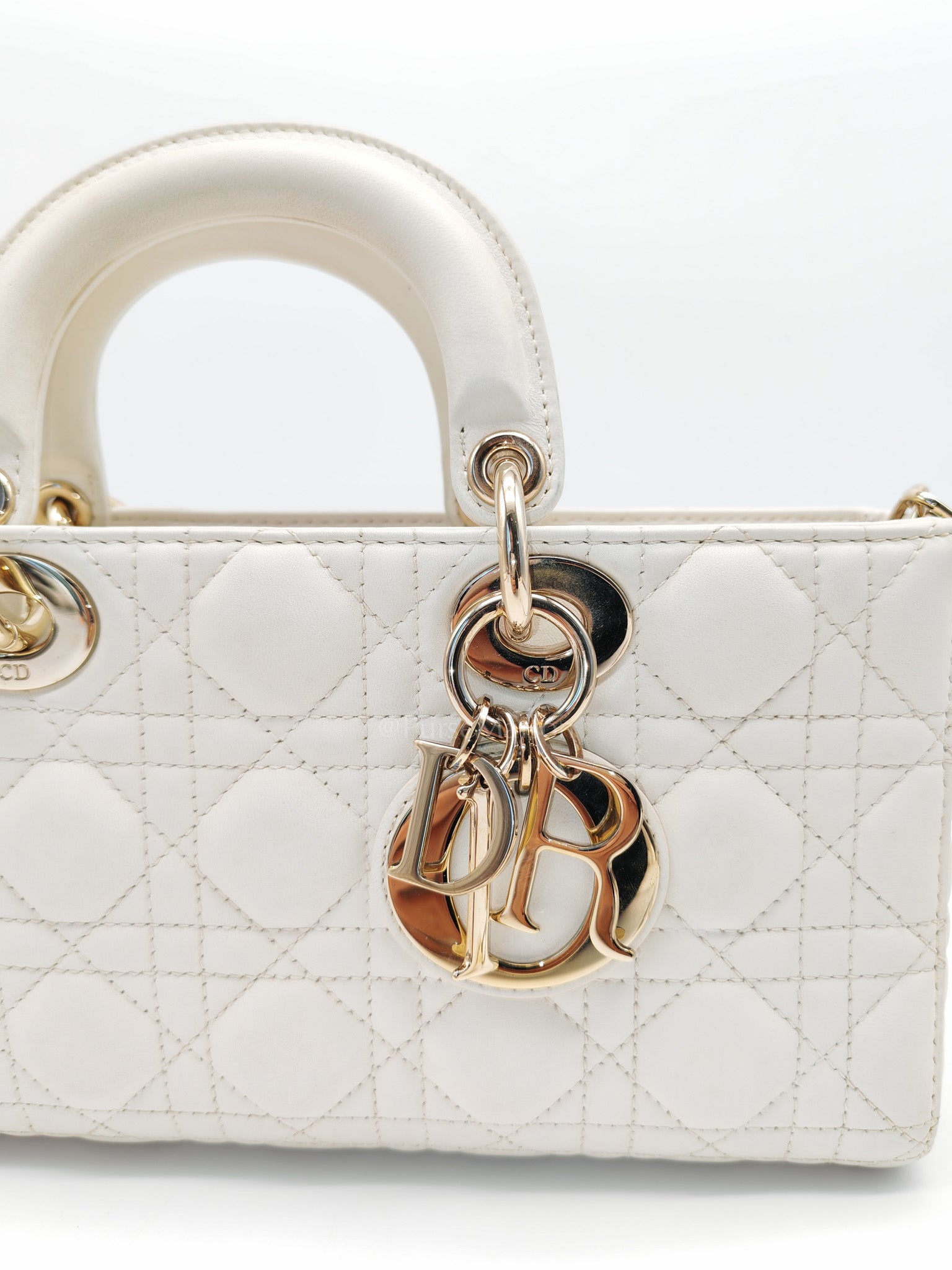 Lady D-Joy Medium Off-White Cannage Lambskin Leather in Light Gold Hardware | Purse Maison Luxury Bags Shop