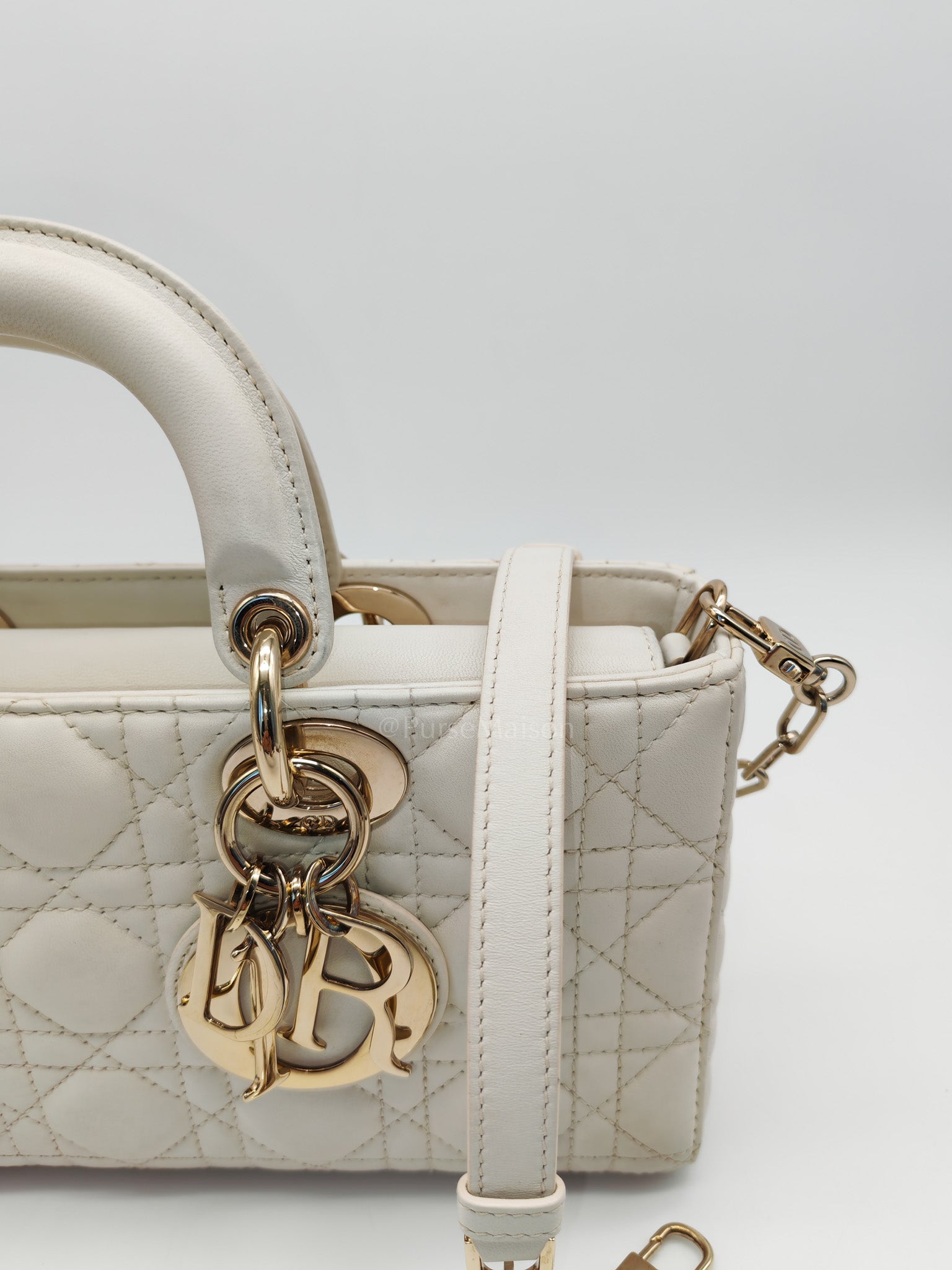 Lady D-Joy Medium Off-White Cannage Lambskin Leather in Light Gold Hardware | Purse Maison Luxury Bags Shop