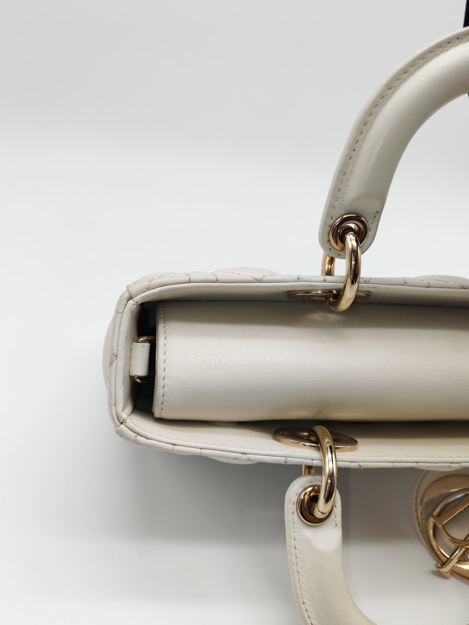 Lady D-Joy Medium Off-White Cannage Lambskin Leather in Light Gold Hardware | Purse Maison Luxury Bags Shop
