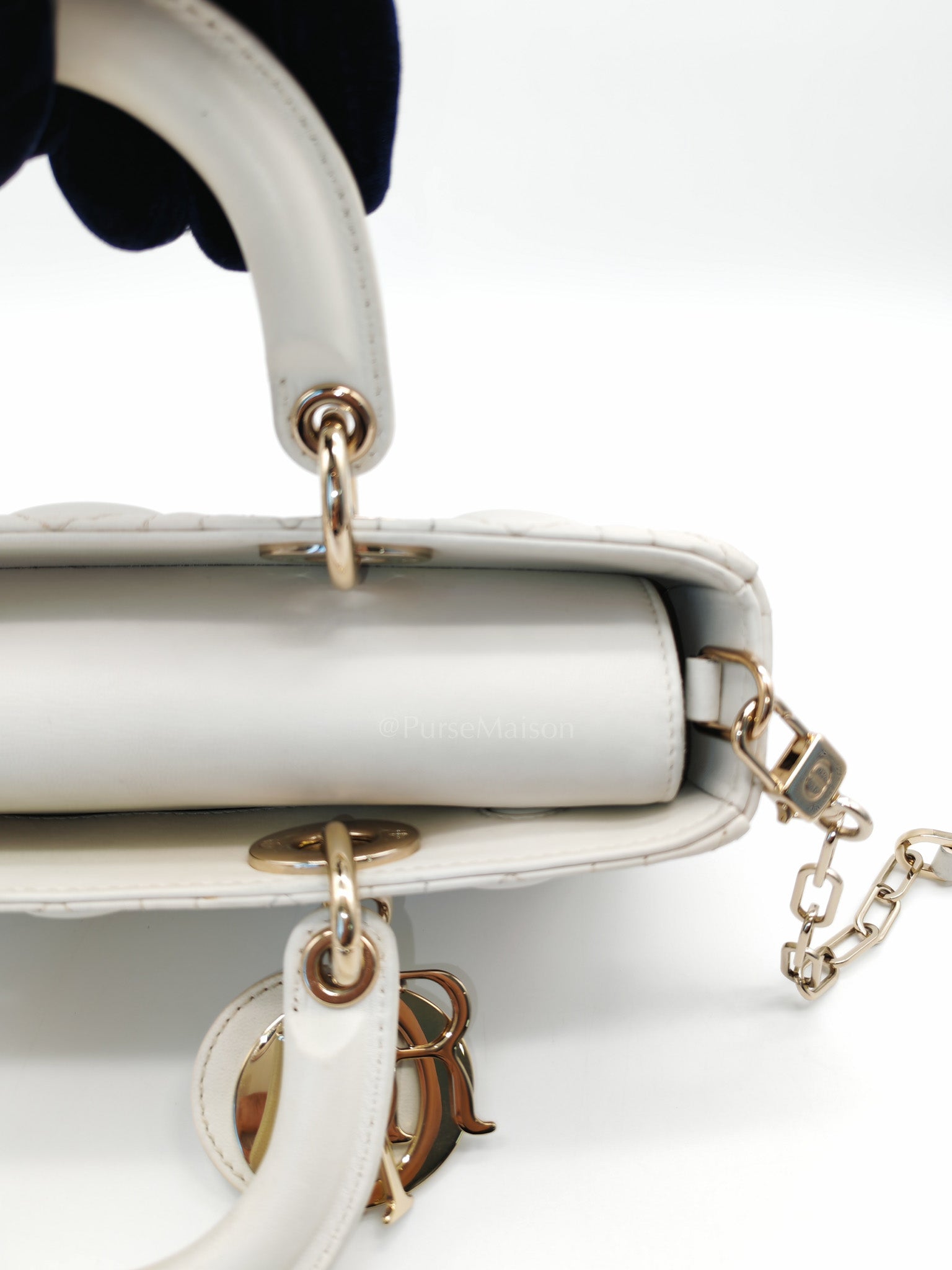 Lady D-Joy Medium Off-White Cannage Lambskin Leather in Light Gold Hardware | Purse Maison Luxury Bags Shop