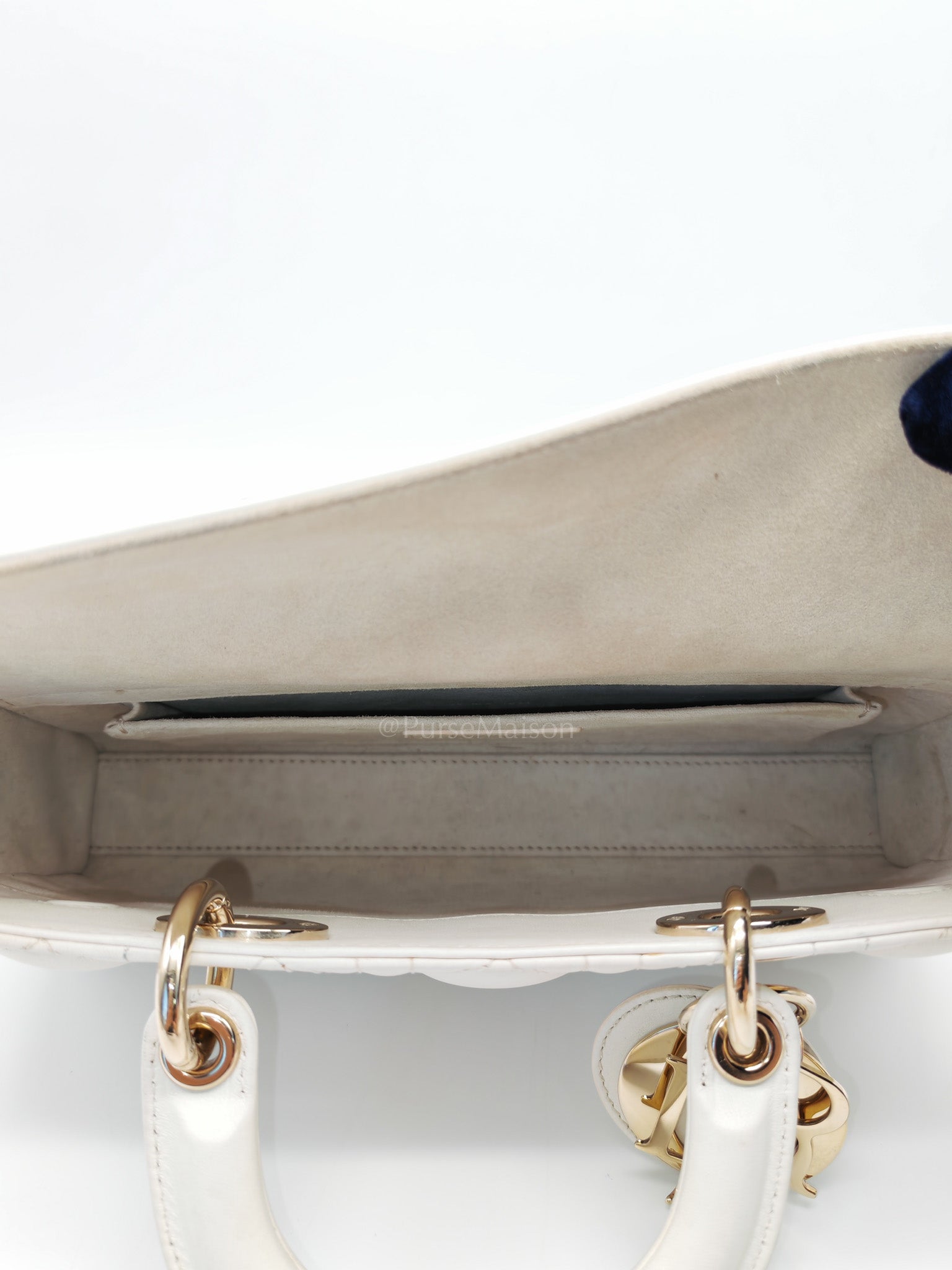 Lady D-Joy Medium Off-White Cannage Lambskin Leather in Light Gold Hardware | Purse Maison Luxury Bags Shop