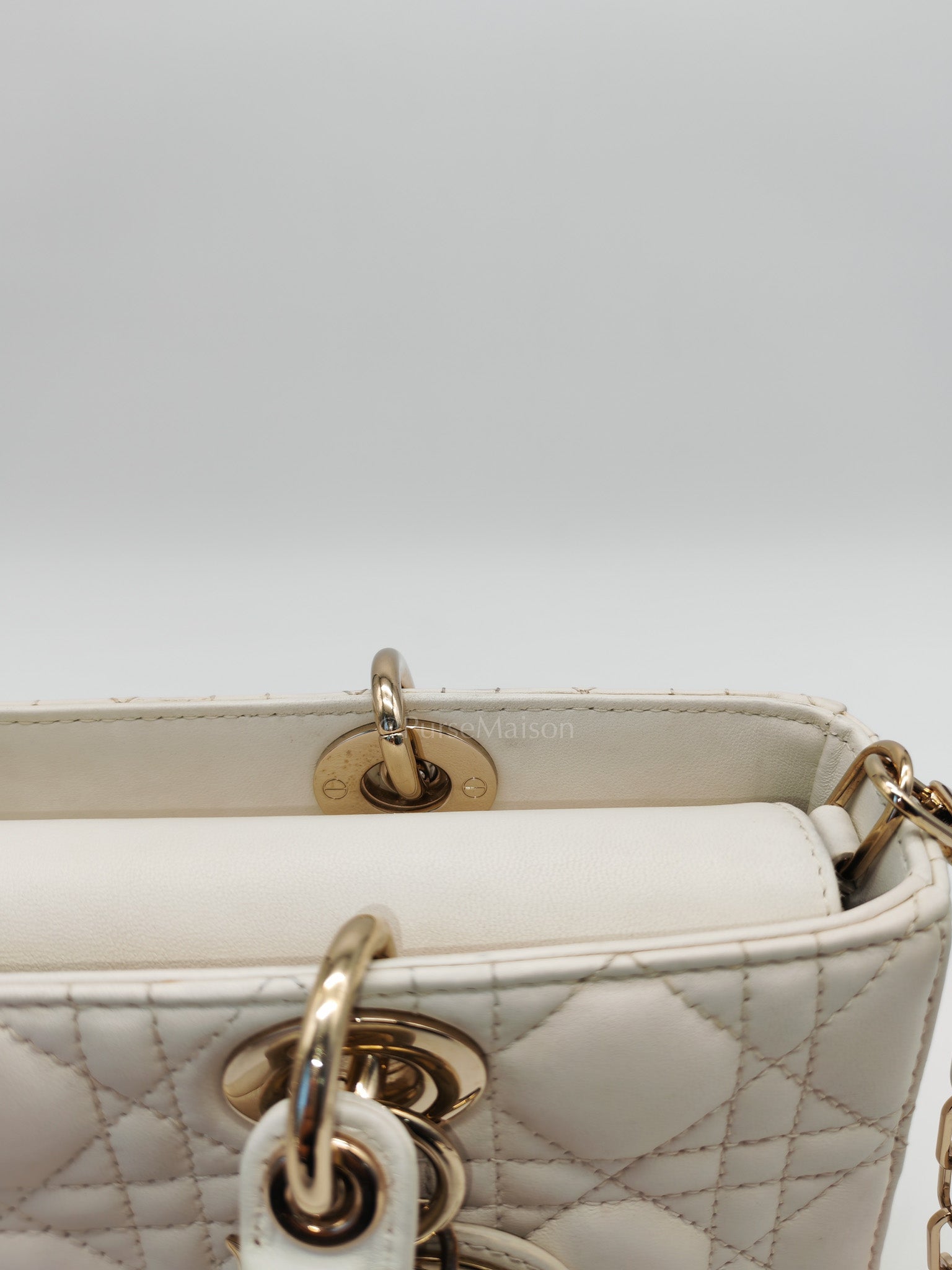 Lady D-Joy Medium Off-White Cannage Lambskin Leather in Light Gold Hardware | Purse Maison Luxury Bags Shop