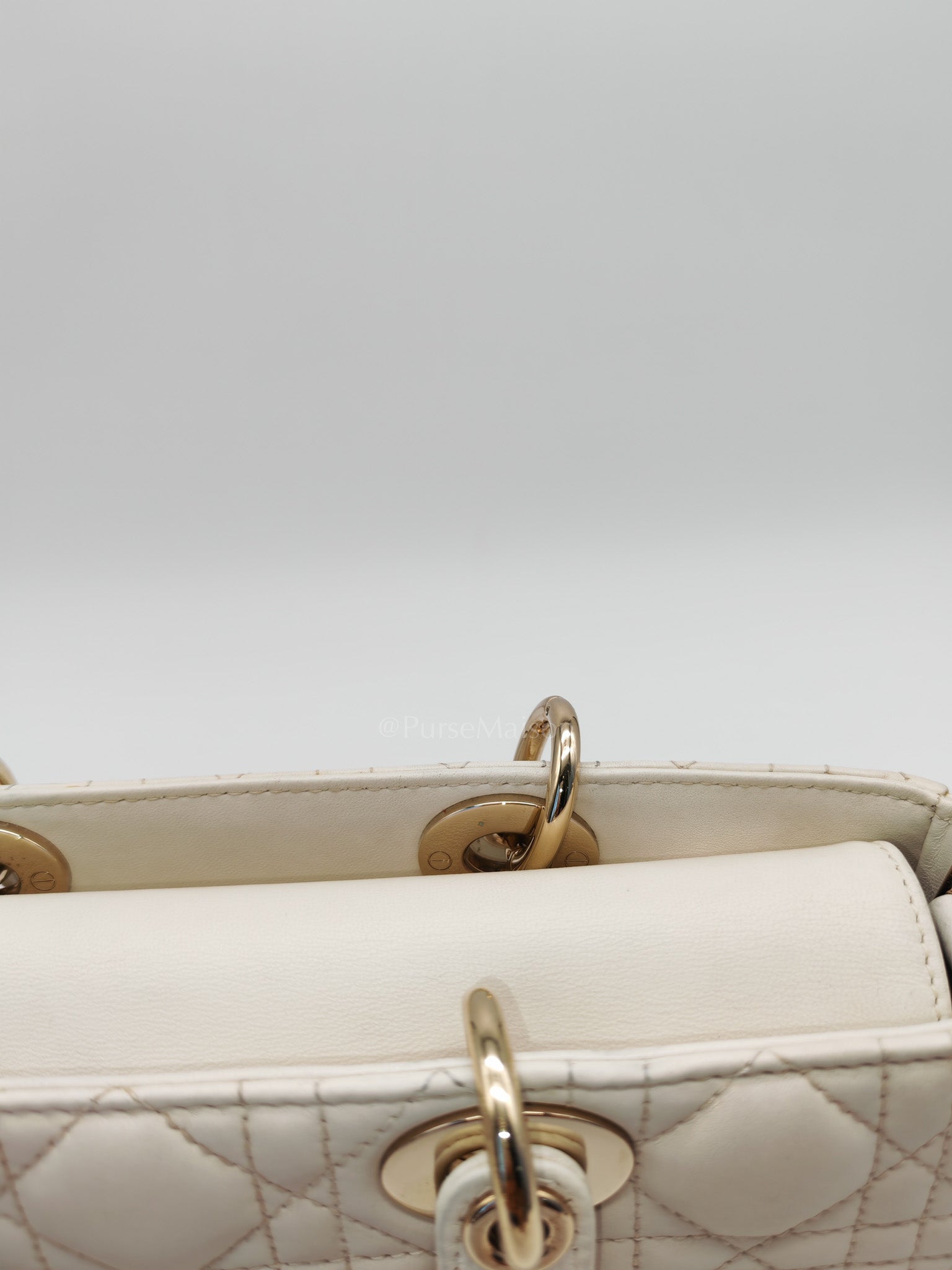 Lady D-Joy Medium Off-White Cannage Lambskin Leather in Light Gold Hardware | Purse Maison Luxury Bags Shop