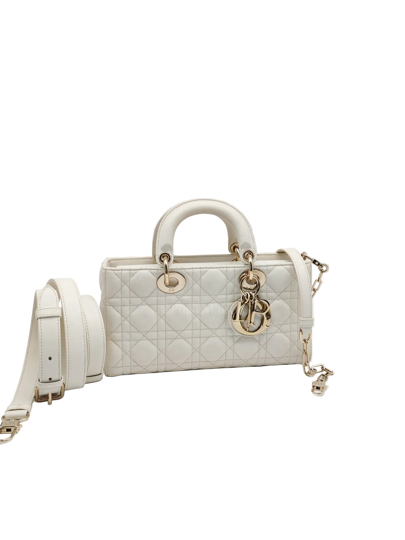 Lady D-Joy Medium Off-White Cannage Lambskin Leather in Light Gold Hardware | Purse Maison Luxury Bags Shop