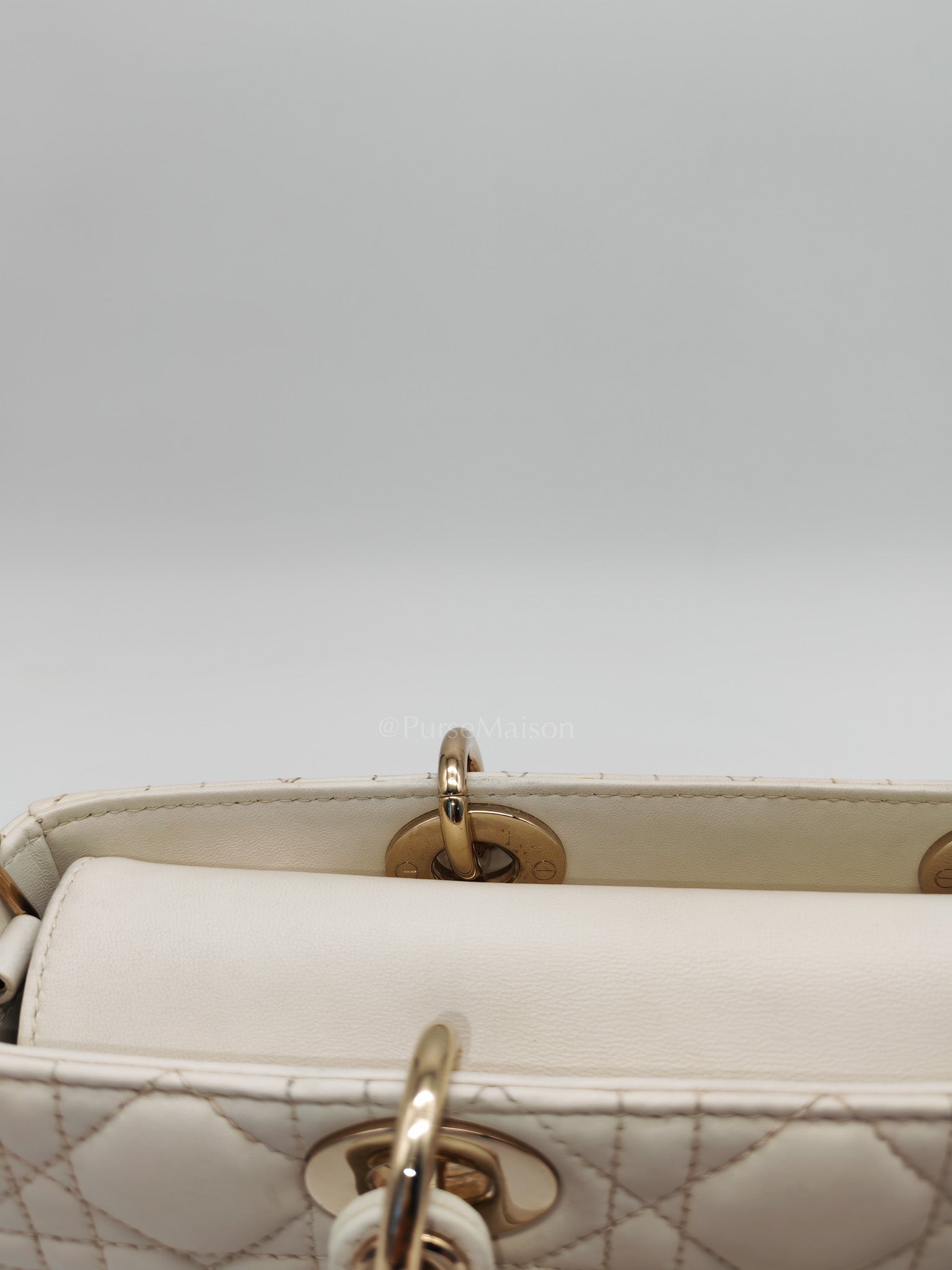 Lady D-Joy Medium Off-White Cannage Lambskin Leather in Light Gold Hardware | Purse Maison Luxury Bags Shop