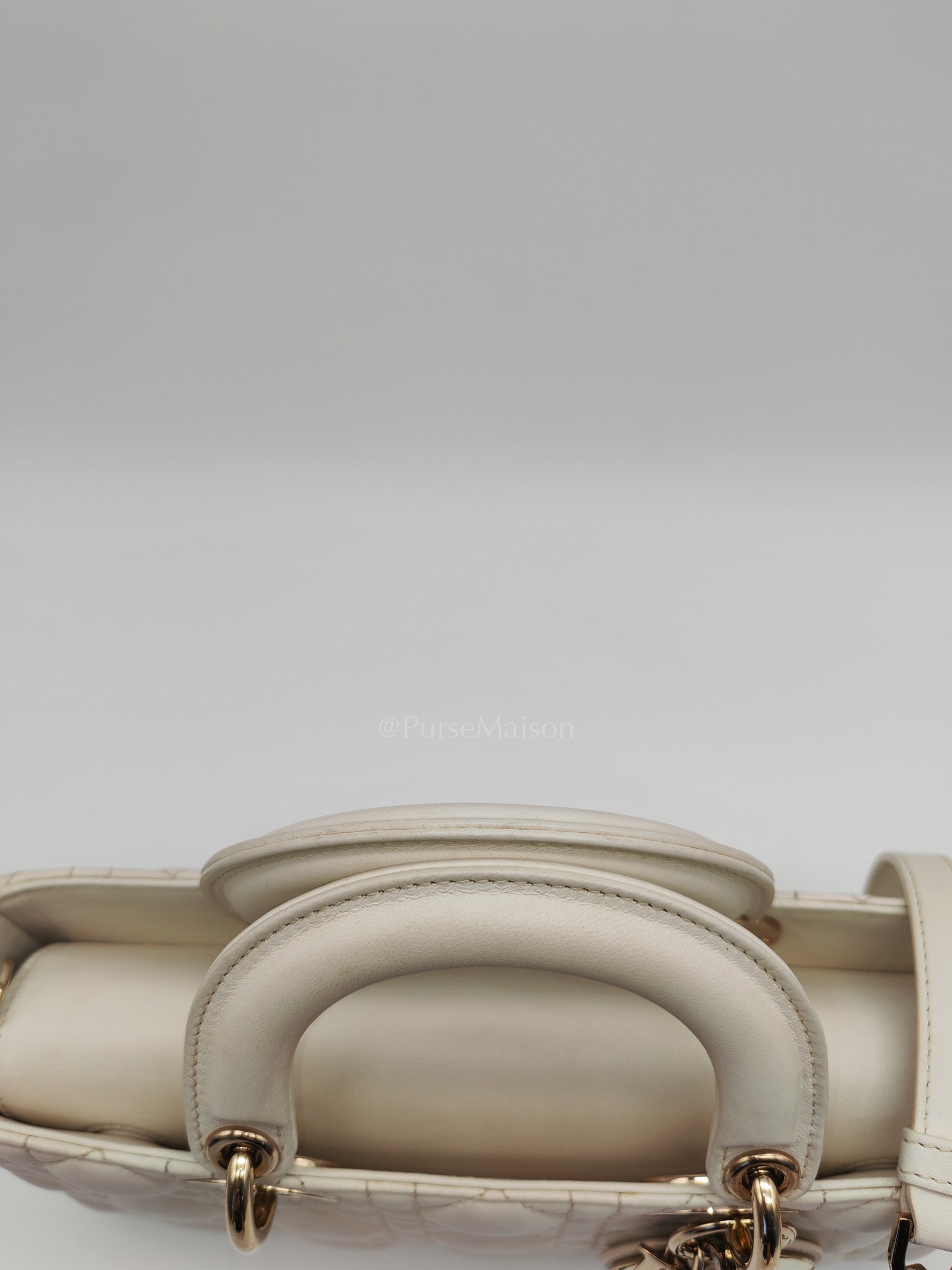 Lady D-Joy Medium Off-White Cannage Lambskin Leather in Light Gold Hardware | Purse Maison Luxury Bags Shop
